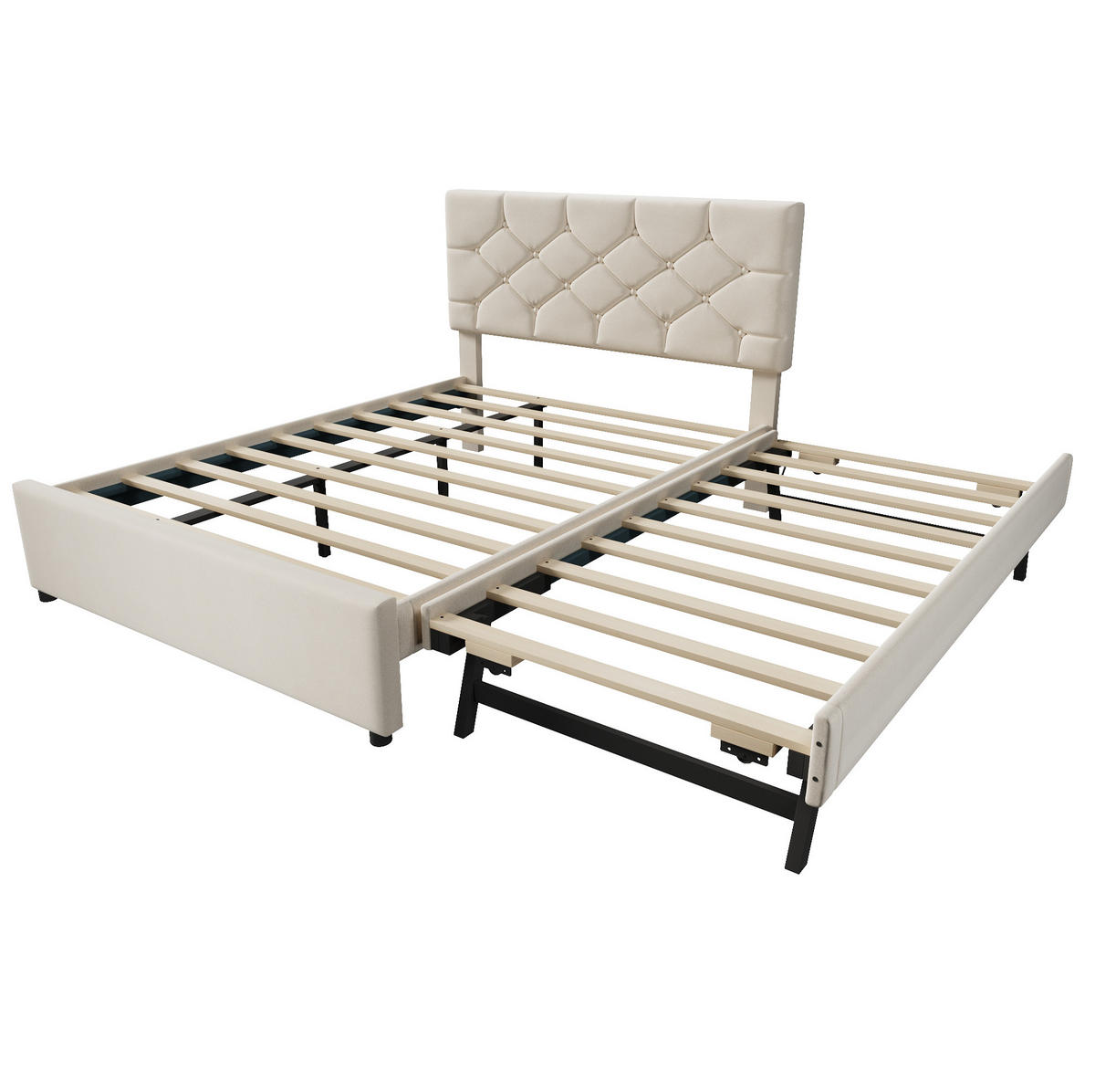 POLSTERBETT mit Rollbett 140x200 cm Samt Beige - Beige, Metall (140/200cm) - Meubliv