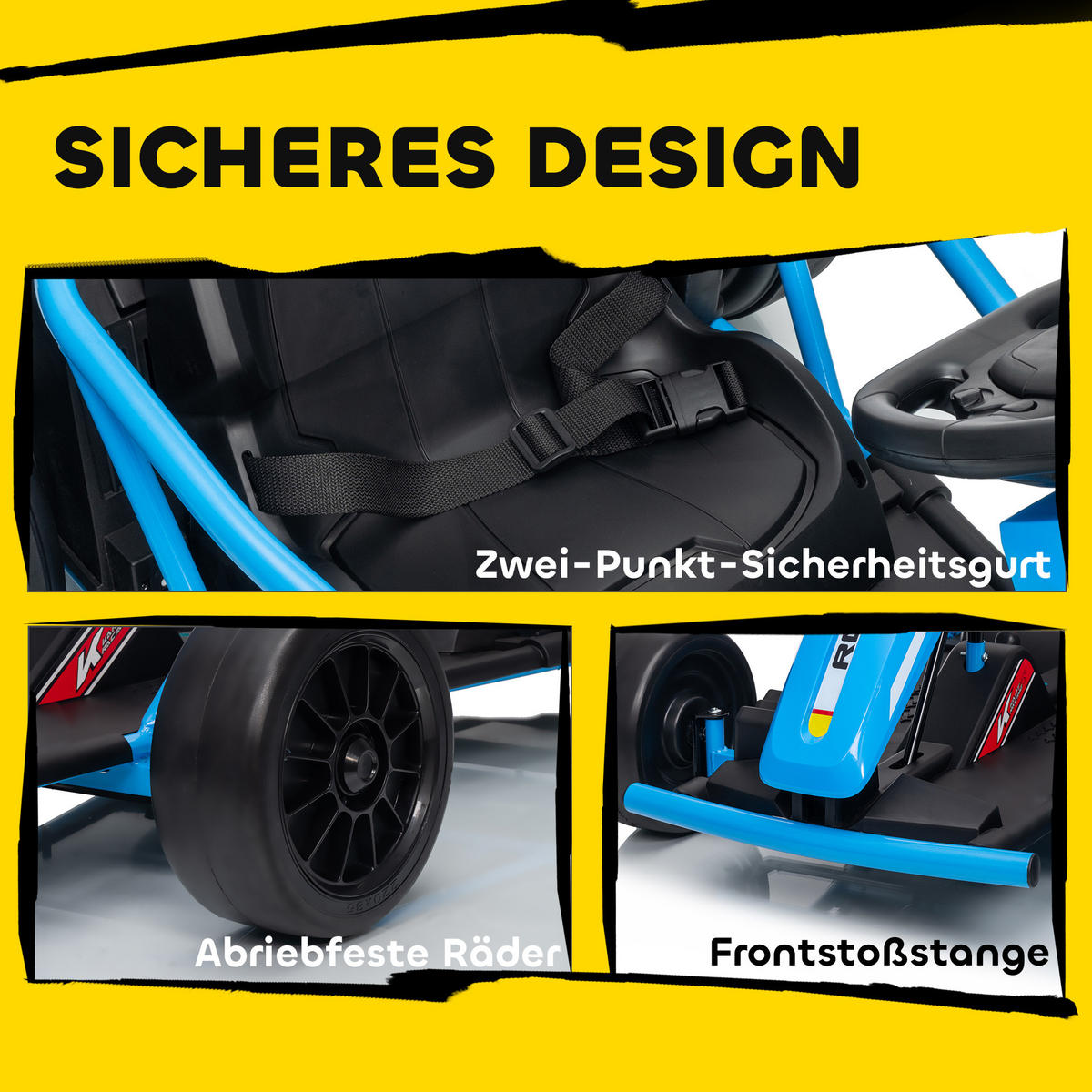 KINDER-ELEKTRO-GOKART 24 V 6-13km/h Musik und Hupe - Blau, Kunststoff (119/77/54cm) - AIYAPLAY