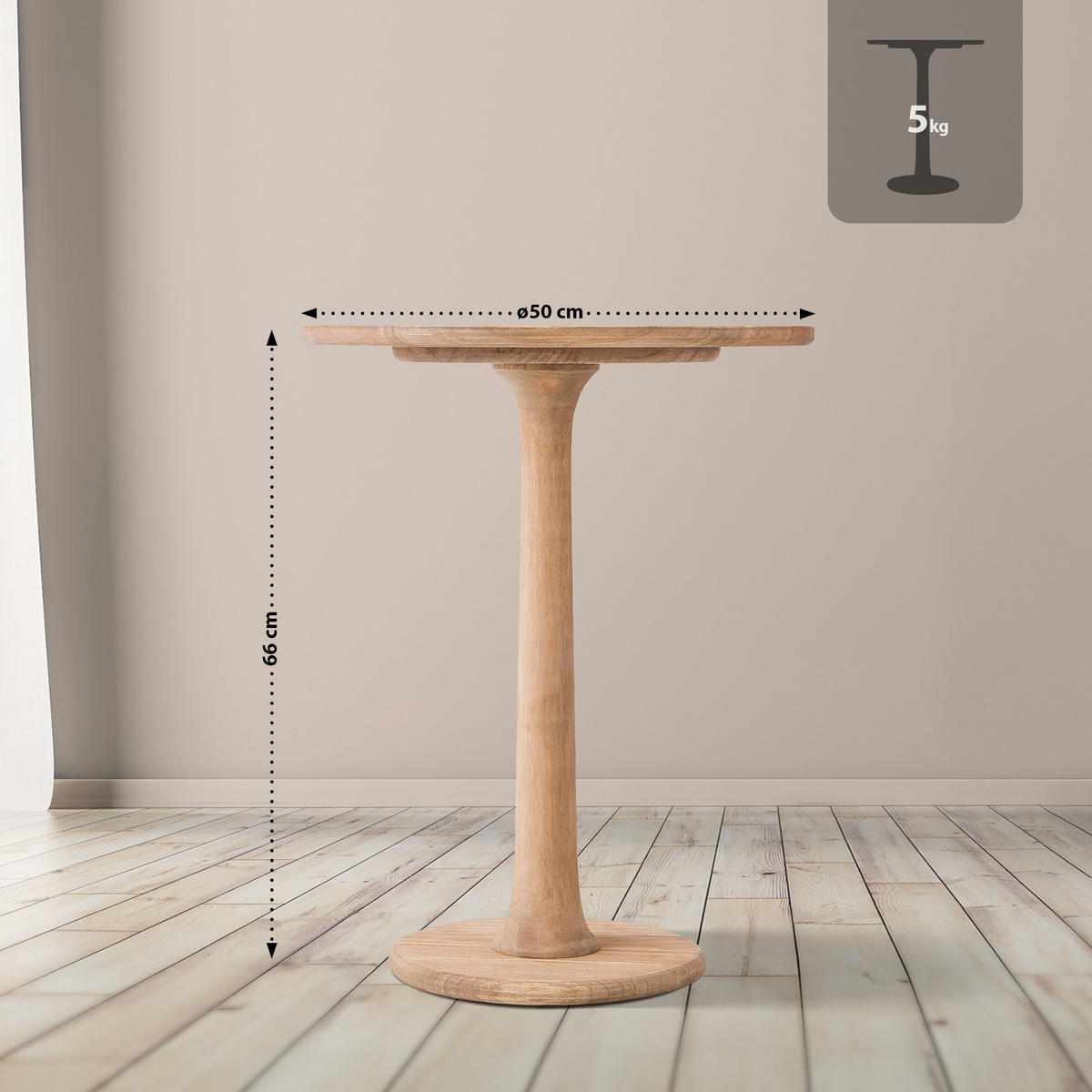BEISTELLTISCH rund 60 cm Holz Natura - Eukalyptusholzfarben, Holz (60/60/65cm) - CLP