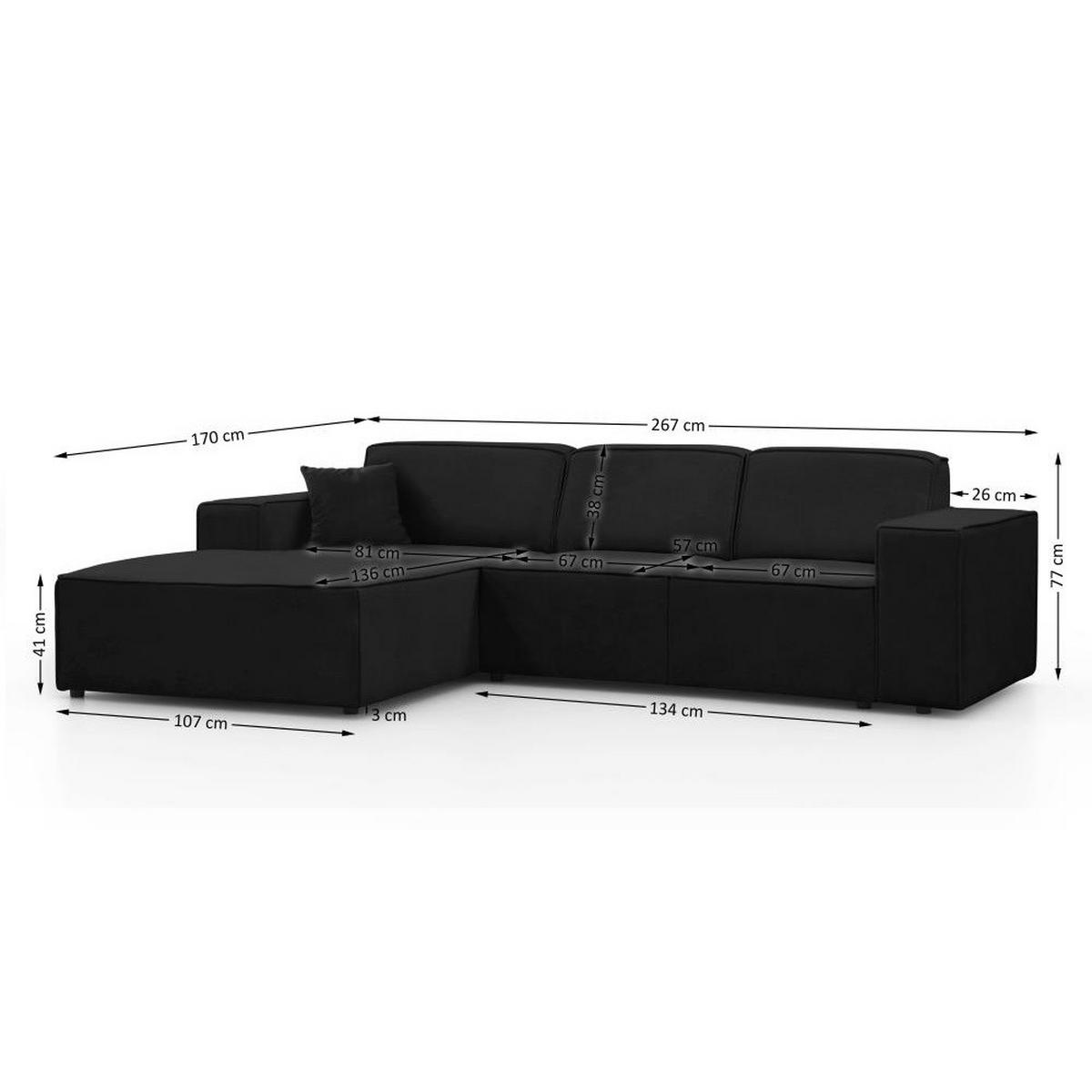 ECKSOFA ohne Schlaffunktion Pedro L schwarz links - Schwarz, Kunststoff/Textil (267/170cm) - Beautysofa