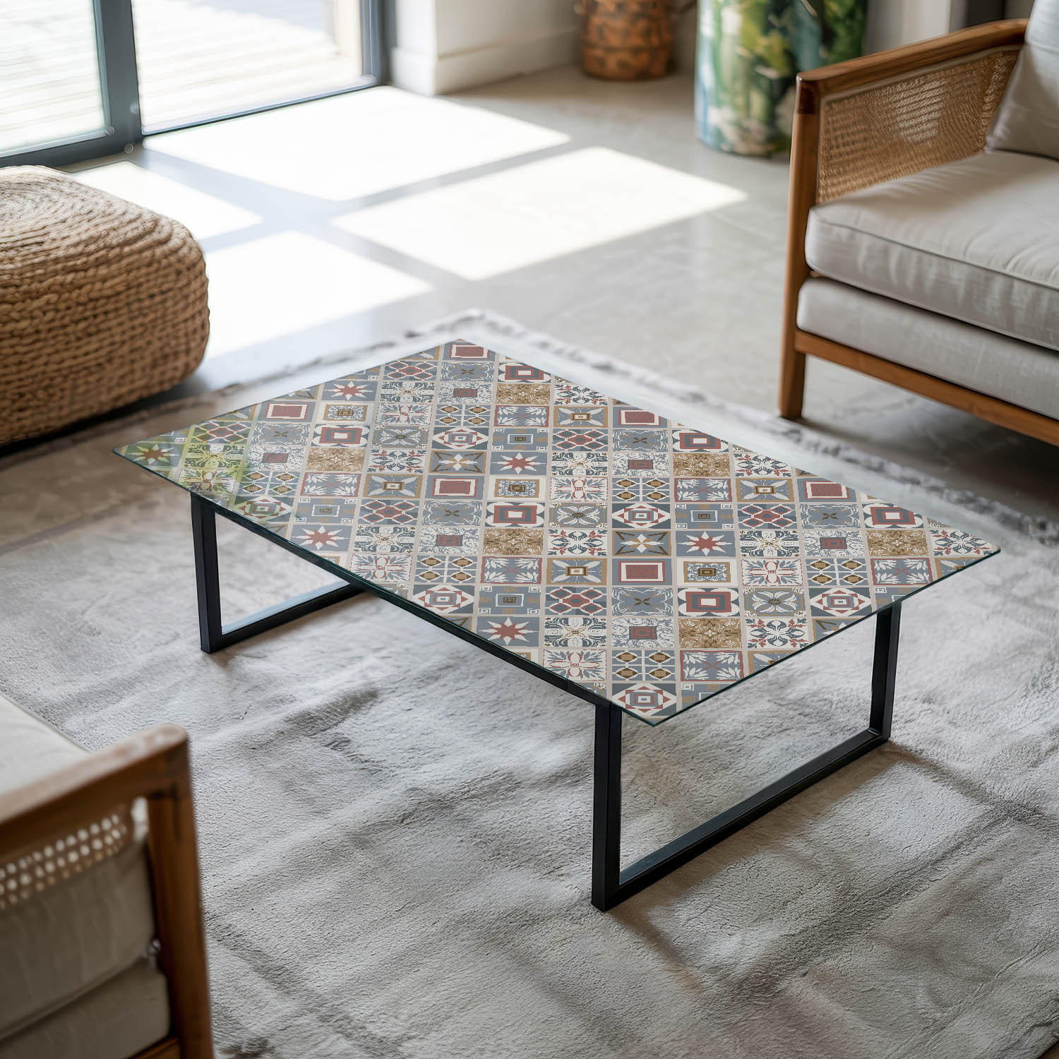 TISCHPLATTE 120x80 cm Mosaikmuster mit Ornamenten - Multicolor/Grau, Glas (120/80/0.4cm) - TULUP