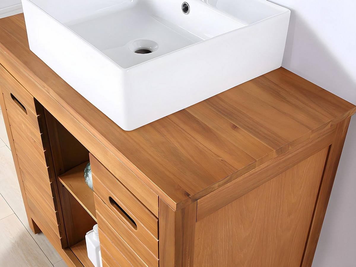 EINZELWASCHTISCH - 90 cm x 50 cm - Keramik, Holz, Platte - Naturfarben Dunkel - PULUKAN - Naturfarben, Keramik/Holz (90/83/50cm) - Vente-Unique