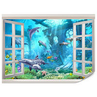 FOTOTAPETE für Schlafzimmer Fenster Unterwasserwelt Delfine Riff 300x210 - Blau/Weiß, Papier (300/210cm) - Muralo