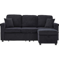 SOFA mit LED und USB/Type-C ca. 194 x 73 x 81 cm Corduroy Schwarz - Schwarz, Kunststoff (194/81/73cm) - Meubliv