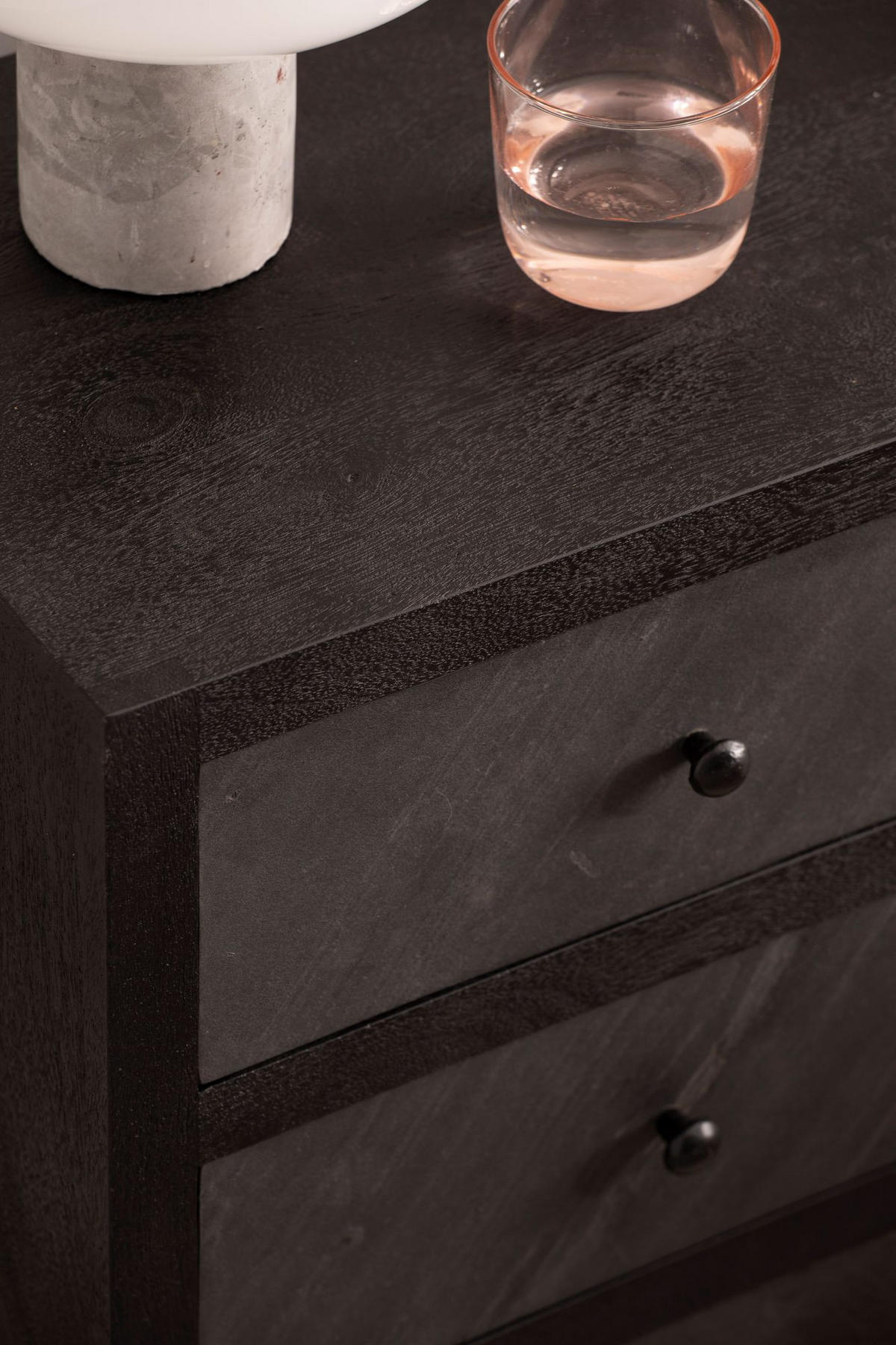 NACHTTISCH Massivholz Steinoptik 3 Schubladen Metallgestell, Schwarz 40x30x60 cm - Schwarz, Holz/Metall (40/60/30cm) - KADIMA DESIGN