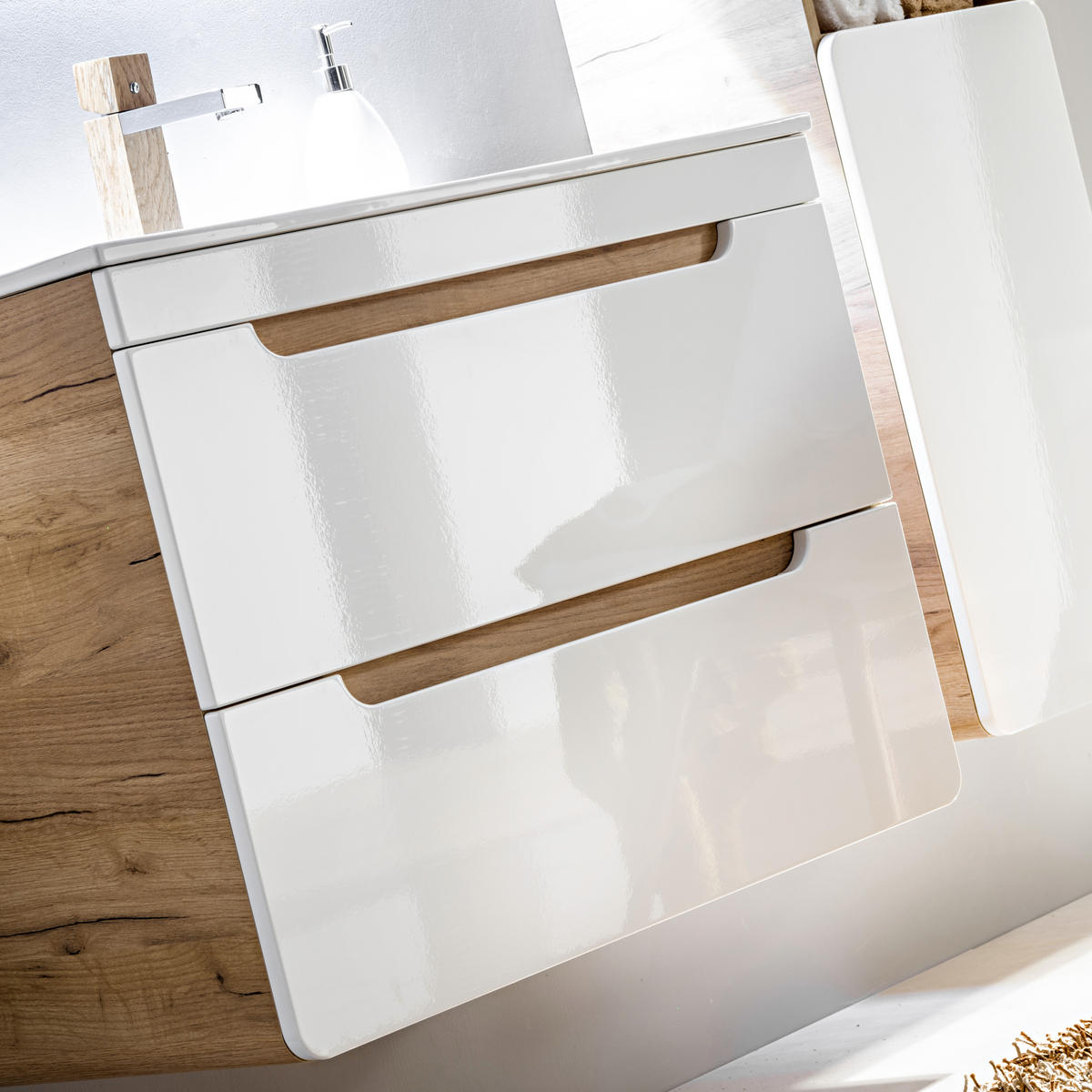 WASHTISCHKOMBI ARVIDA SET1 Eiche Weiß - Weiß, Glas/Holzwerkstoff (60/59/46cm) - Komodee