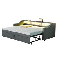 POLSTERBETT aus Leinen 90/180x200 cm Dunkelgrau mit Ausziehbett, LED, USB und Ablagefächern - Dunkelgrau, Textil (90/190cm) - Modfu