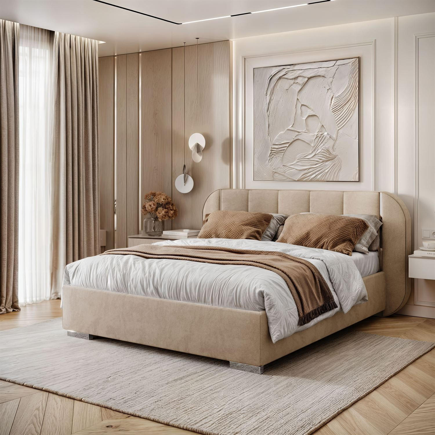 BETT AMARA SILVER 180x200 gepolstert mit Stauraum und Lattenrost, Royal Velvet 170 - Beige, Textil - Lookway