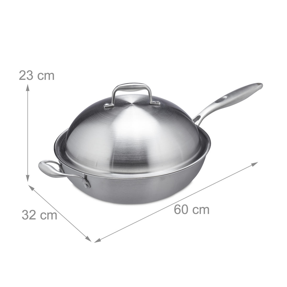 EDELSTAHL-WOK - Silberfarben, Metall (32/60/23cm) - Relaxdays