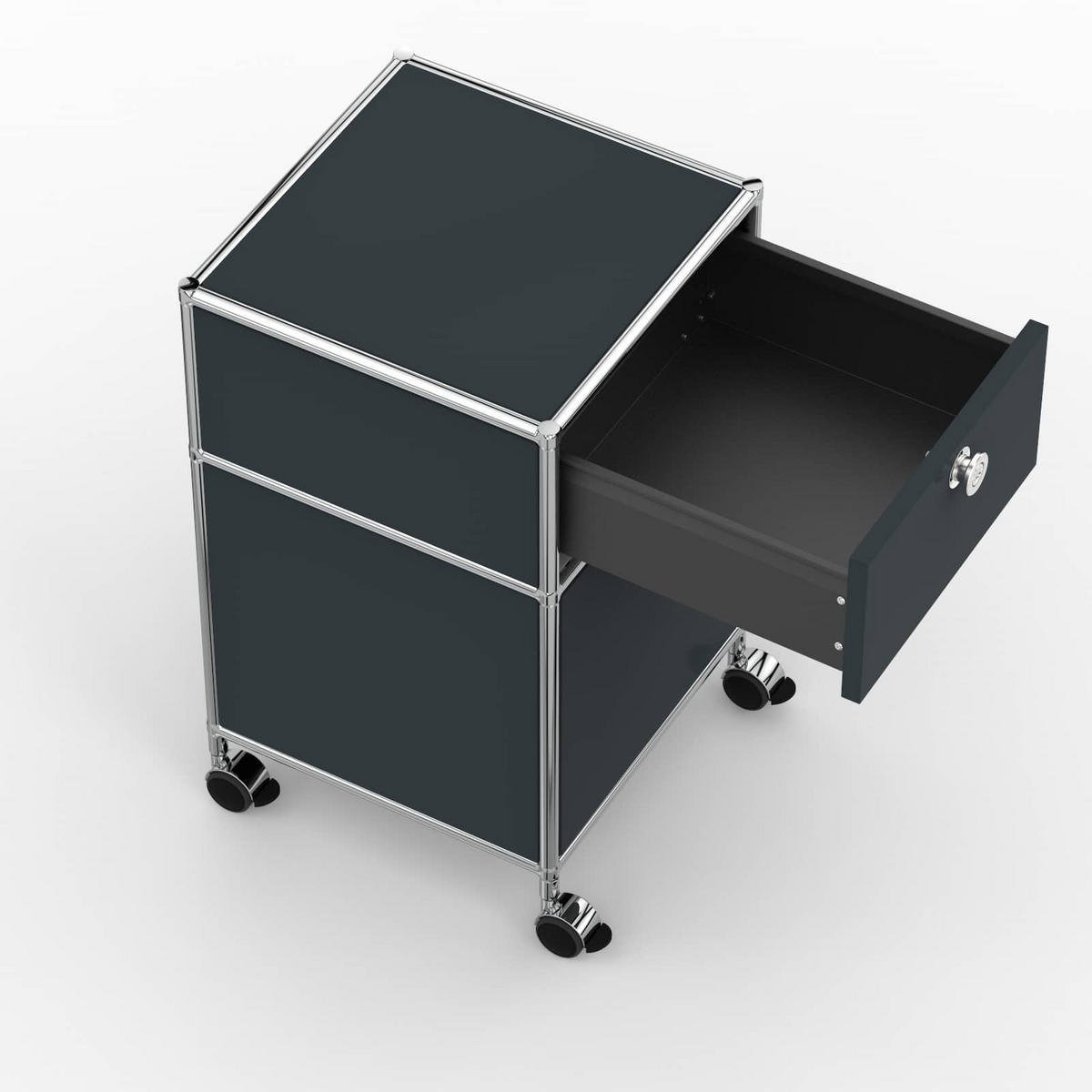 BÜRO-ROLLCONTAINER, Metall, 40 cm, 1 Schublade + 1 Hängeregistratur, Anthrazitgrau - Chromfarben/Silberfarben, Metall (40/68.2/39.7cm) - Versee