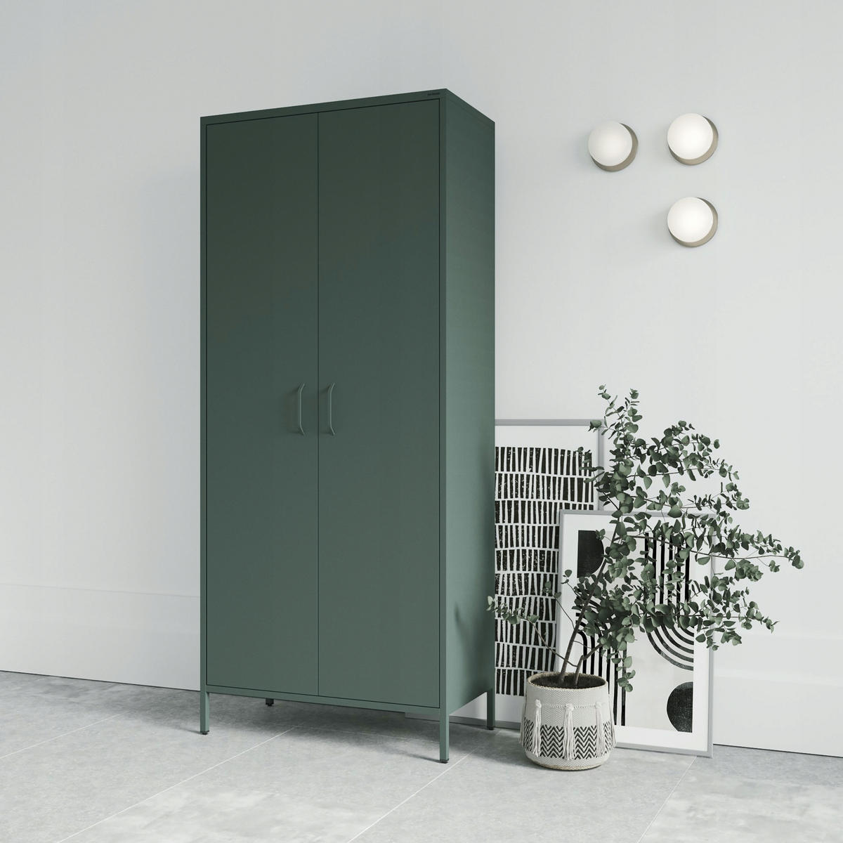 KLEIDERSCHRANK FLAVIO - Dunkelgrün, Metall (80/185/45cm) - Jan Nowak