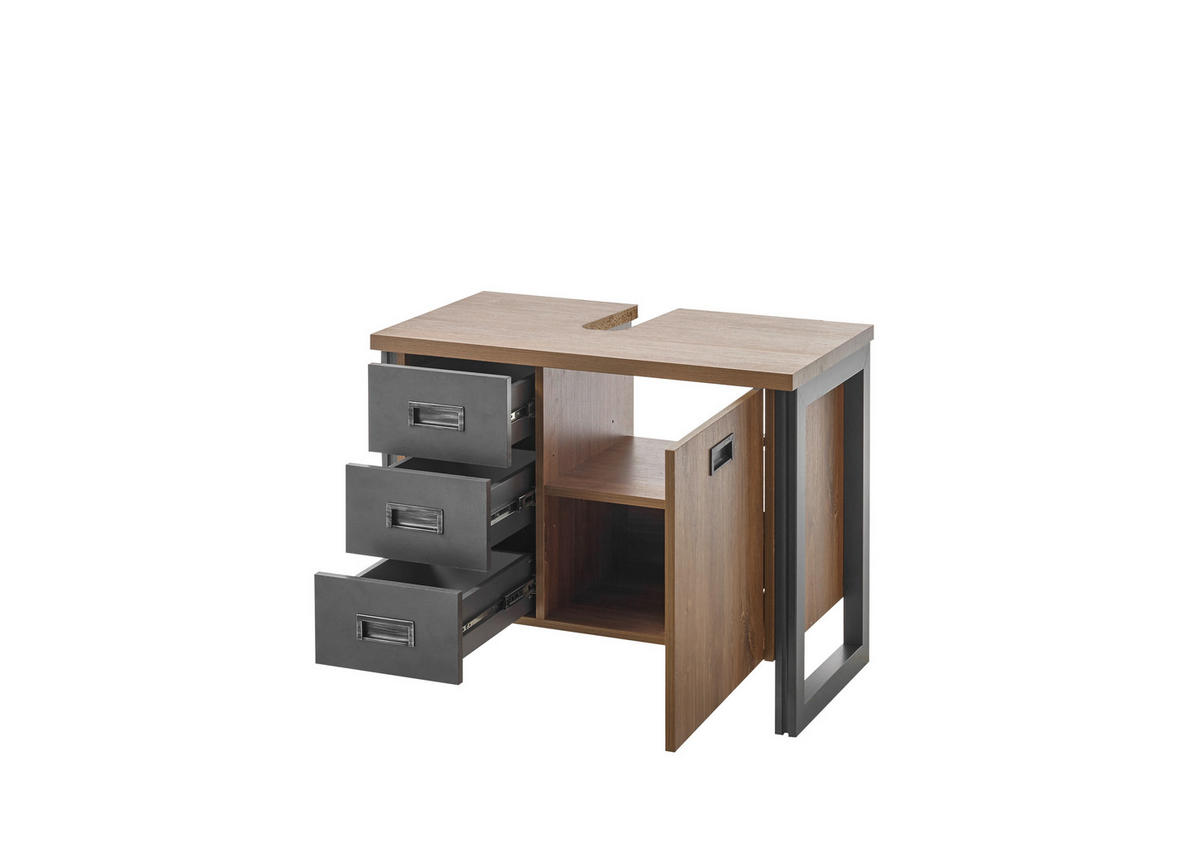 WASCHBECKENUNTERSCHRANK I12 Stirling Oak & Matera 81/62/40 cm breit mit Schubkästen - Eichefarben, Holzwerkstoff (81/62/40cm) - Livojo