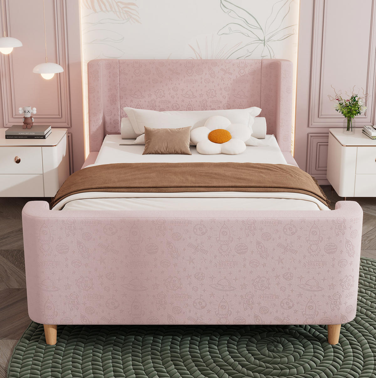 KINDERBETT 90/200 cm aus Samt mit Weltraummuster Rosa - Pink, Textil (90/200cm) - Modenvie