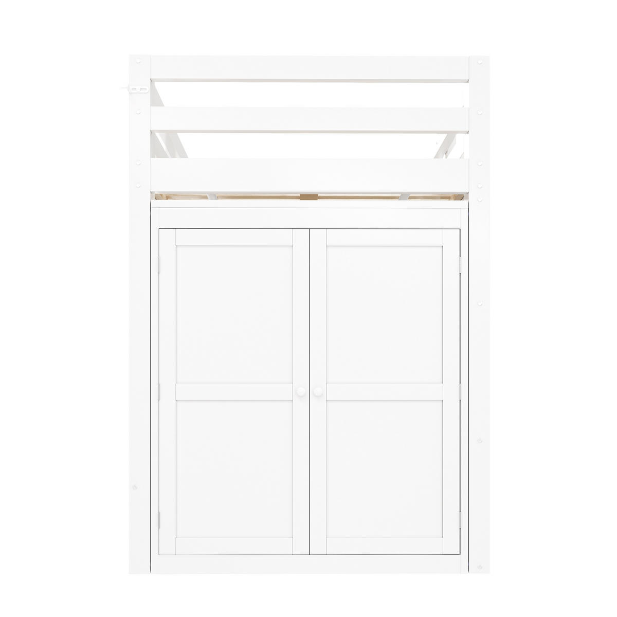 HOCHBETT 90/200 cm in Weiß mit Kleiderschrank, LED und 2 Fenstern - Weiß, Holzwerkstoff (90/200cm) - STILVORA