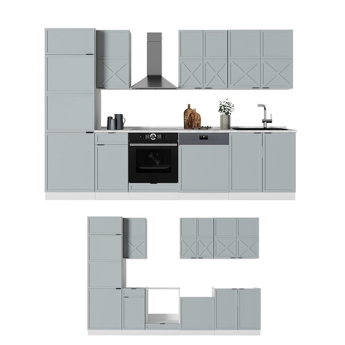 KUHINJSKI BLOK Fame-Line Svijetloplavo-Siva/Bijelo 300 cm , RP Hrast - bijela/svijetlo plava, drvni materijal (300/206.8/60cm) - Vicco