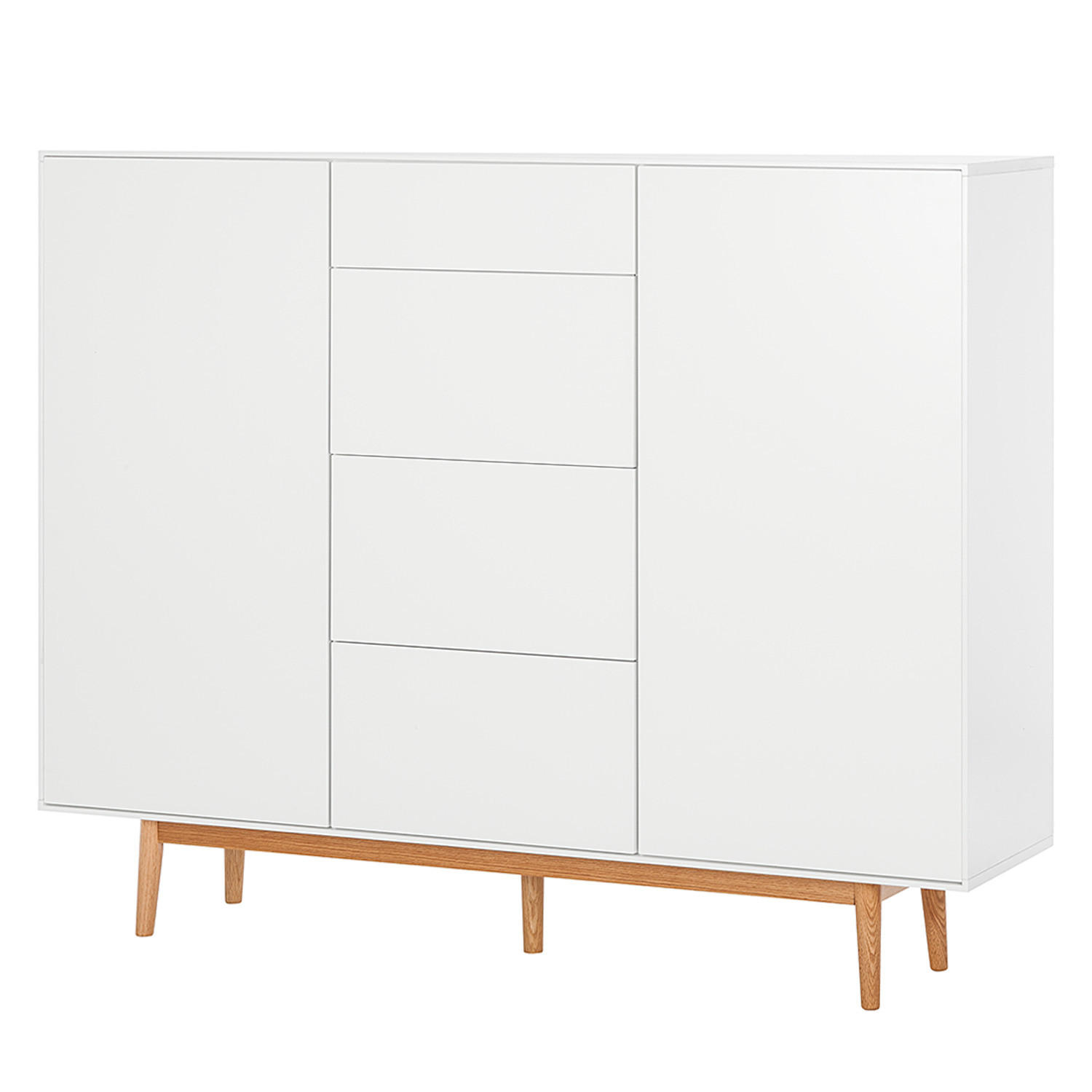 HIGHBOARD mit 4 Schubladen - Weiß / Eiche - 160 x 128 x 40 cm - Eichefarben/Weiß, Eichenholz/Holz (160/128/40cm) - home24
