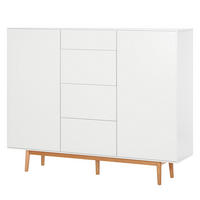 HIGHBOARD mit 4 Schubladen - Weiß / Eiche - 160 x 128 x 40 cm - Eichefarben/Weiß, Eichenholz/Holz (160/128/40cm) - home24