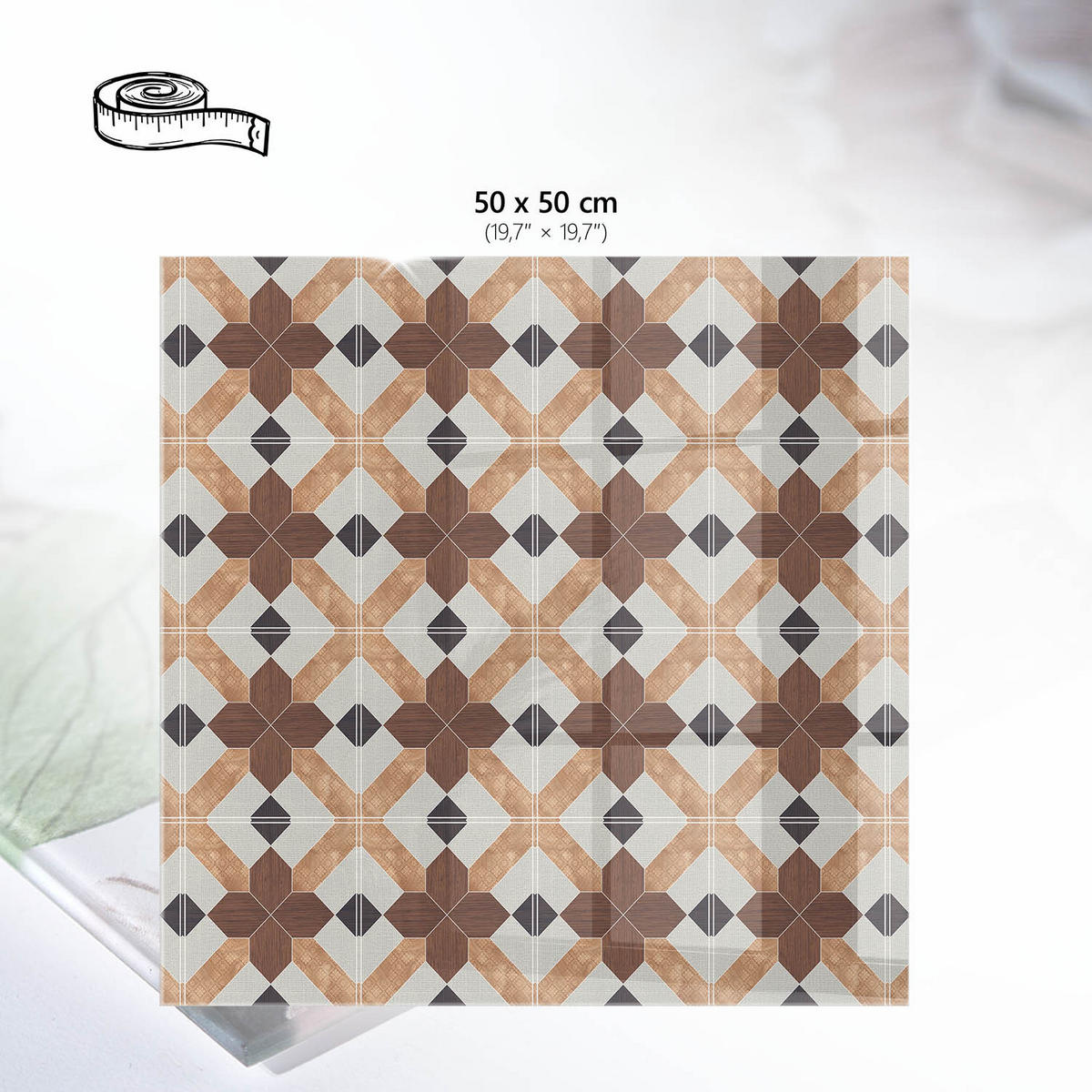 TISCHPLATTE 50x50 cm – Geometrisches Muster - Braun, Glas (50/50/0.4cm) - Wallfluent