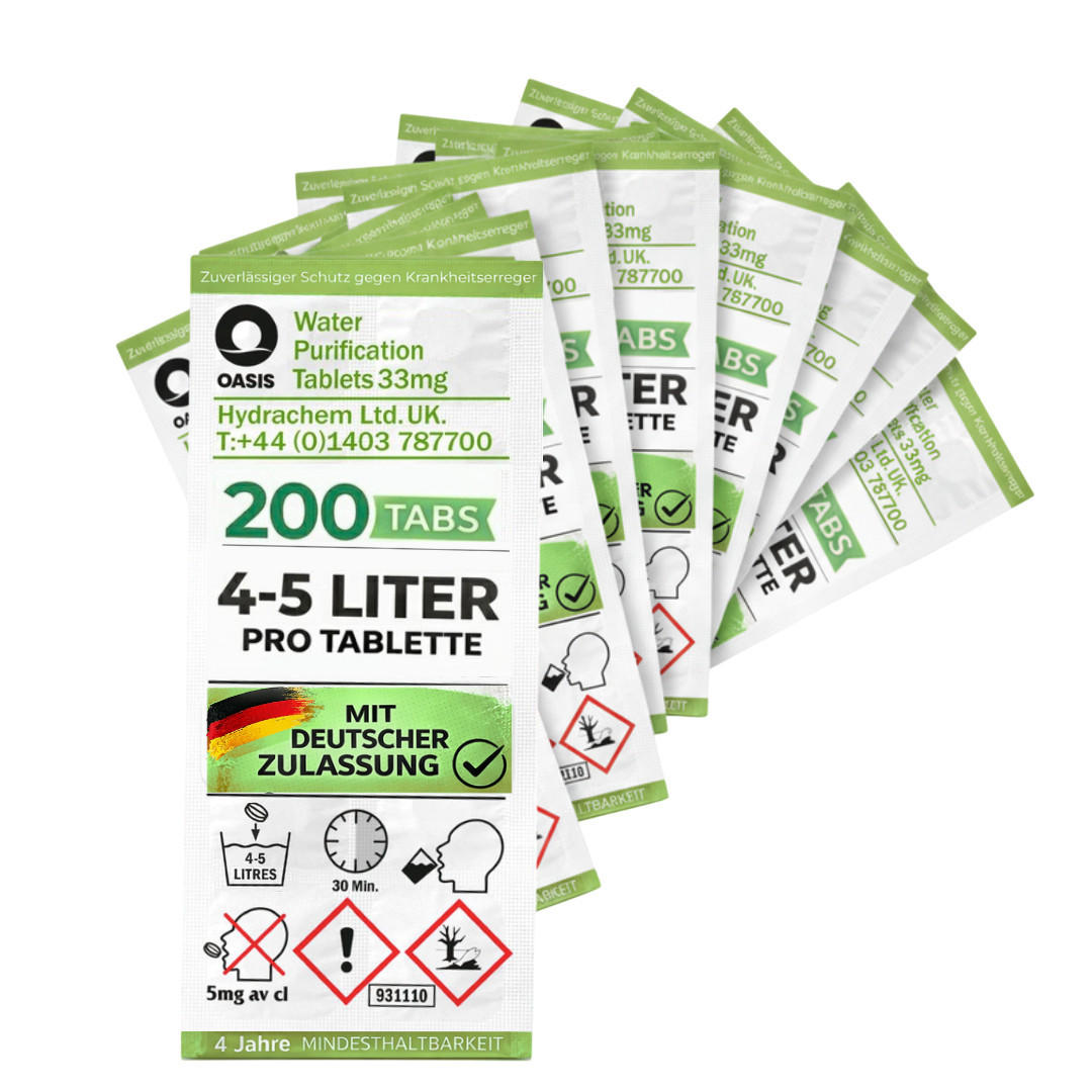 WASSERAUFBEREITUNGSTABLETTEN 200 Stk inkl. 10L Faltkanister Camping Outdoor Trinkwasser - Transparent, Kunststoff (20/25/12cm) - JUNG