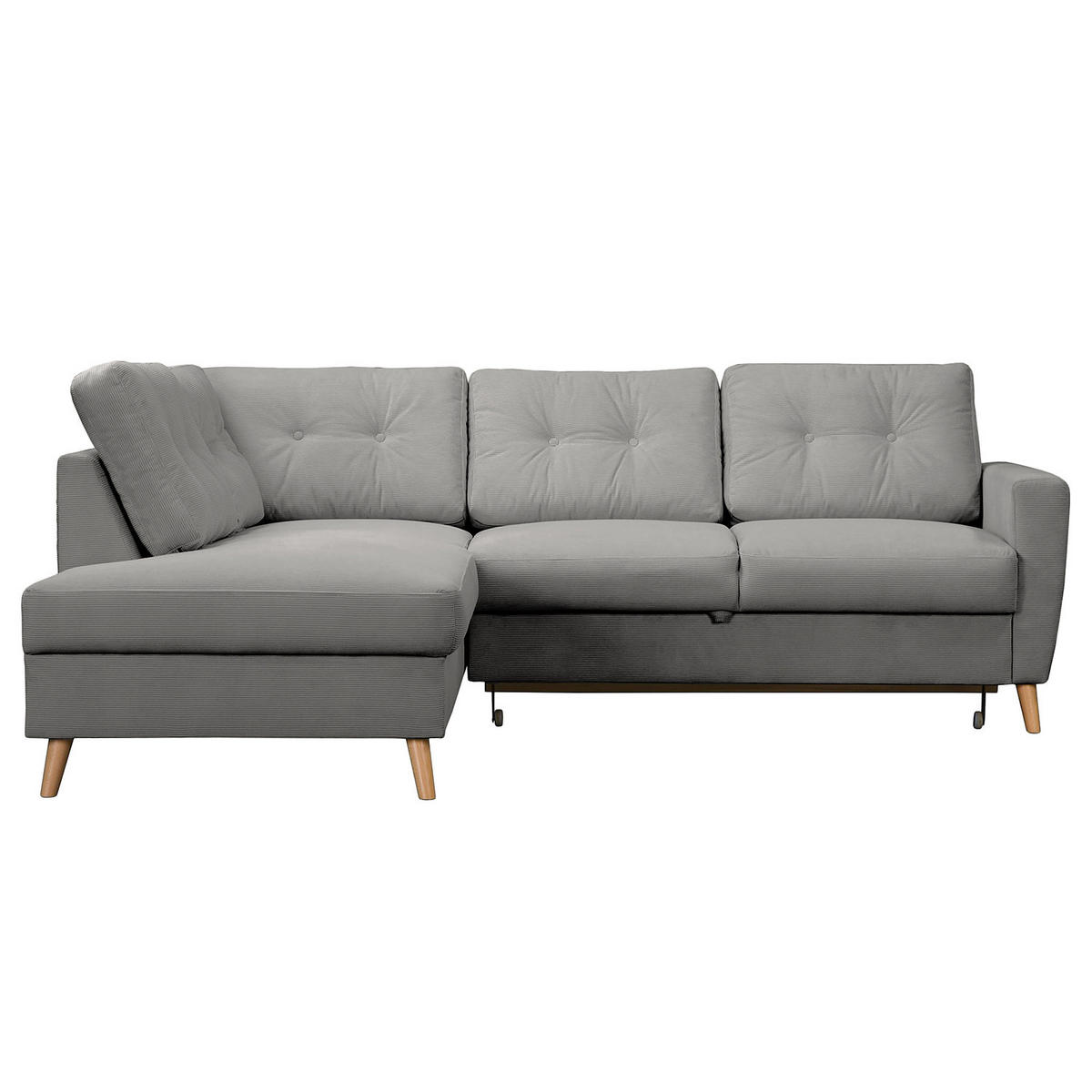 ECKSOFA mit Ottomane - Braun/Grau, Holz/Textil (230/200cm) - home24