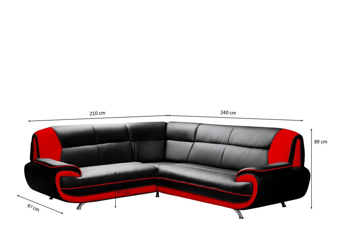 ECKSOFA L-Form, Stoff Soft, Schwarz + Rot, Links, Palermo - Schwarz, Holz (240/210cm) - Kaiser Möbel