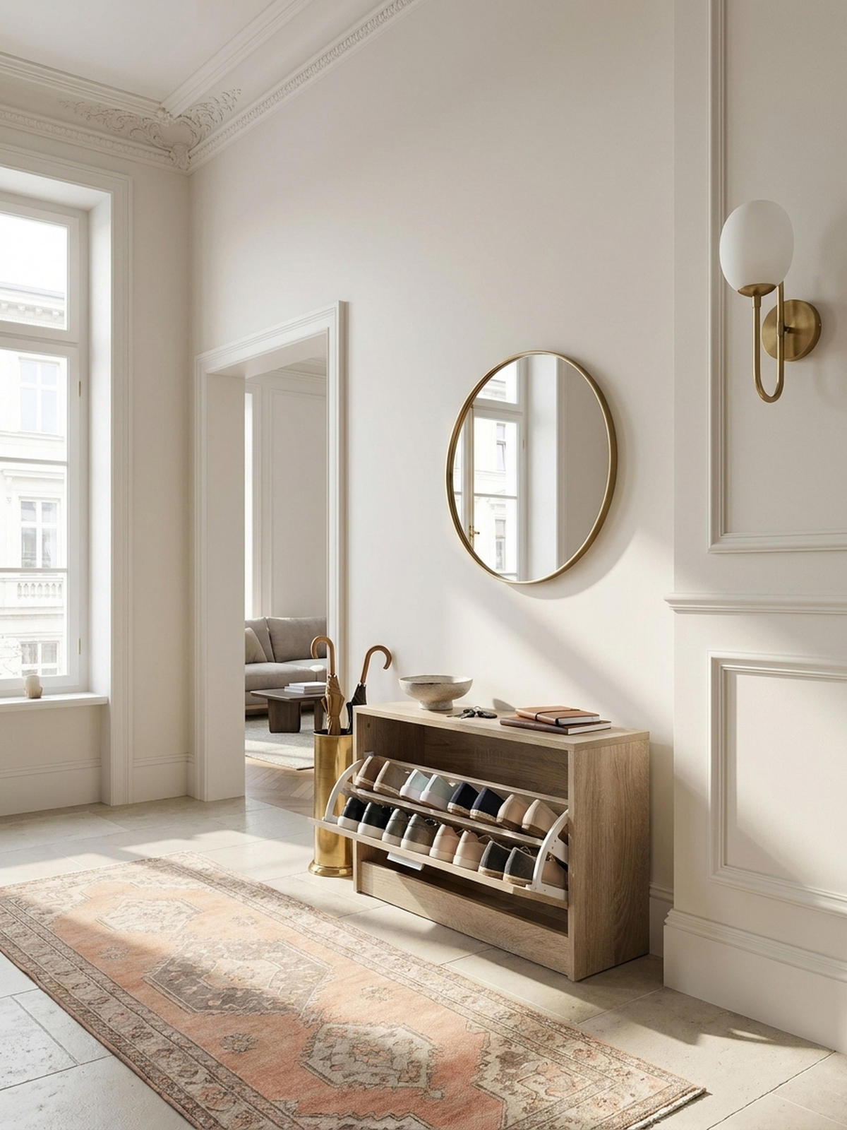 SCHUHKIPPER aus Holz in Beige mit Ablage und 1 Fach, 80x24x47 cm - Beige/Braun, Holz (80/47/24cm) - KADIMA DESIGN