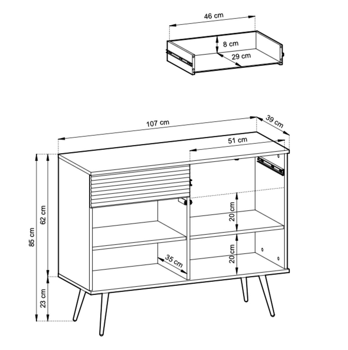 SIDEBOARD: schwarz mit goldenen Beinen, 107 x 85 x 39 - Schwarz, Holzwerkstoff (107/85/39cm) - 3XE LIVING
