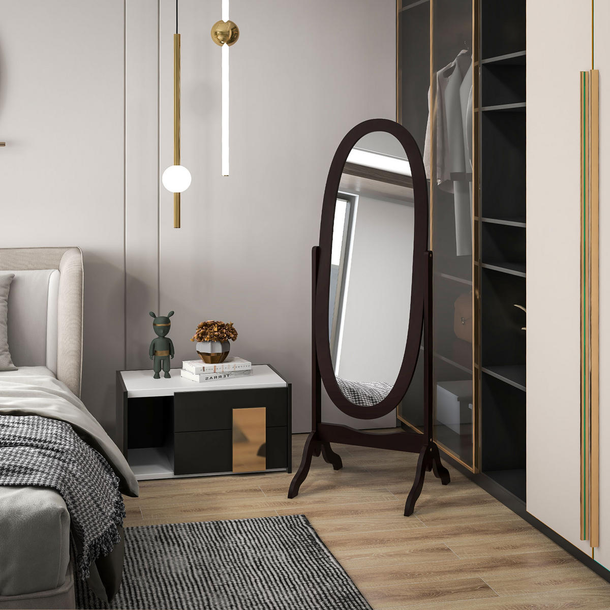 STANDSPIEGEL DE-17941 ovales Design mit verstellbarem Winkel Kaffee - Braun, Holzwerkstoff (48/147/46cm) - ComfortXL
