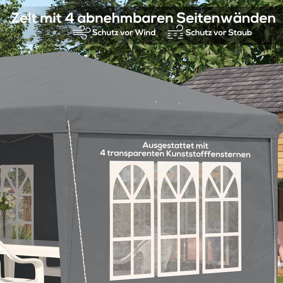 PAVILLON 3x6 m mit 4 Seitenwänden grau - Grau, Metall (295/270/585cm) - ComfortXL