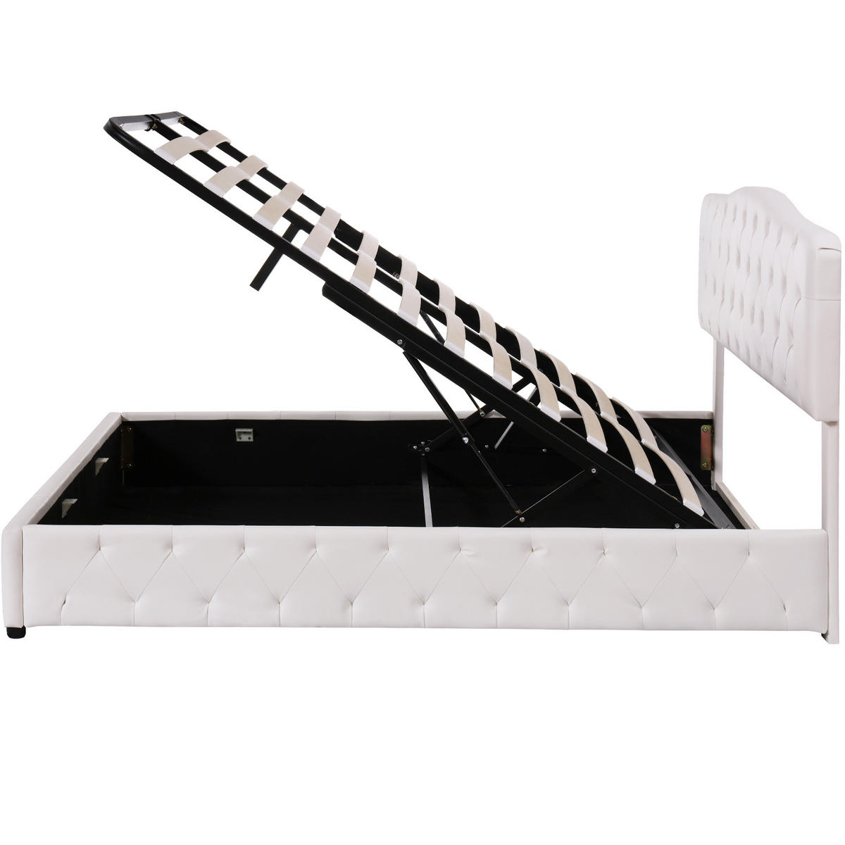 POLSTERBETT 180/200 cm Weiß mit Stauraum und höhenverstellbarem Kopfteil aus PU - Weiß, Kunststoff (180/200cm) - OKWISH