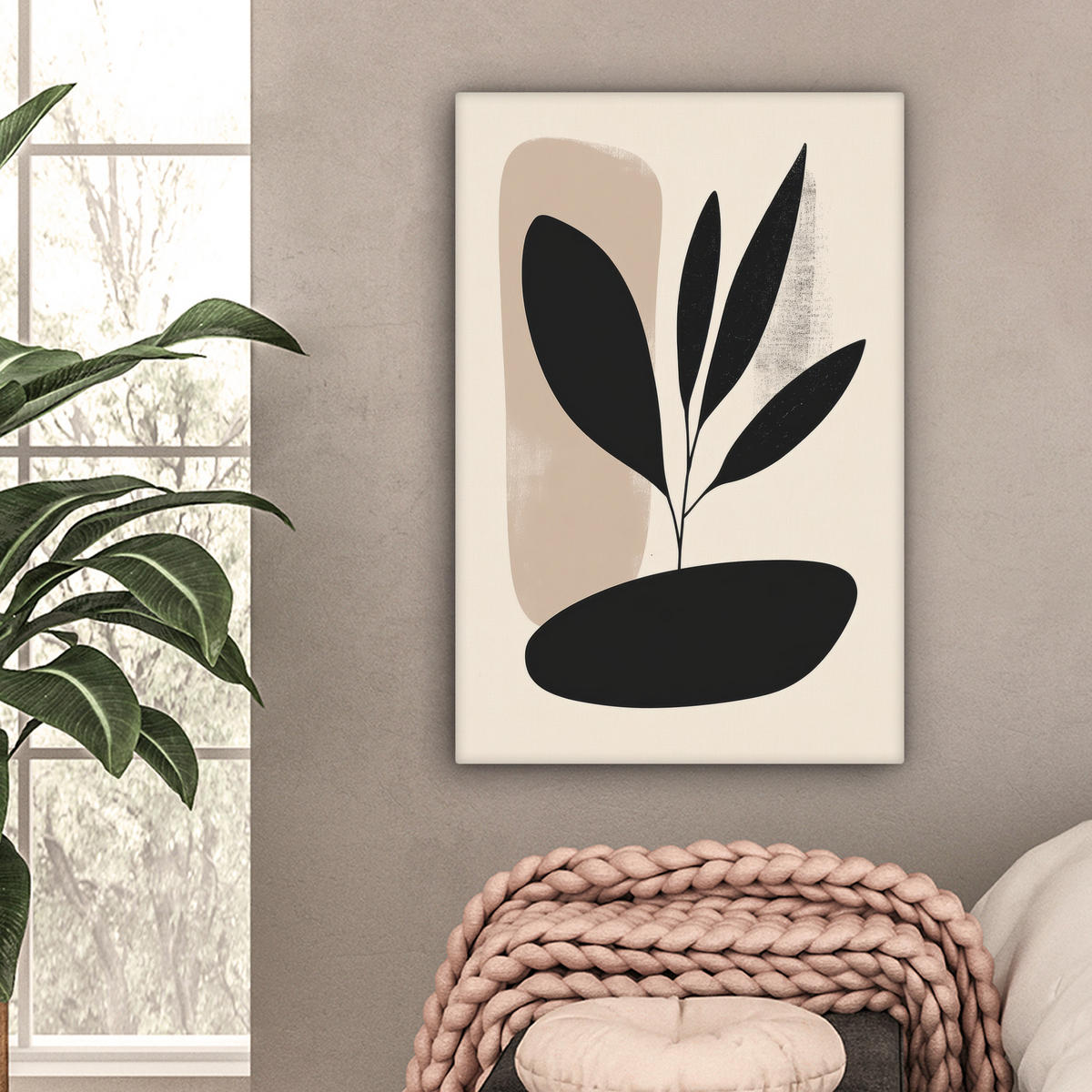 SLIKA NA PLATNU Rastlina 40x60 cm - črna, tekstil (40/60cm) - MuchoWow