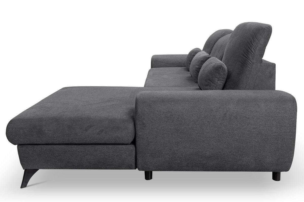 ECKSOFA LUCE R-S Grau Plüsch-Stoff mit Schlaffunktion - Grau, Holz (279/172cm) - MASSENO