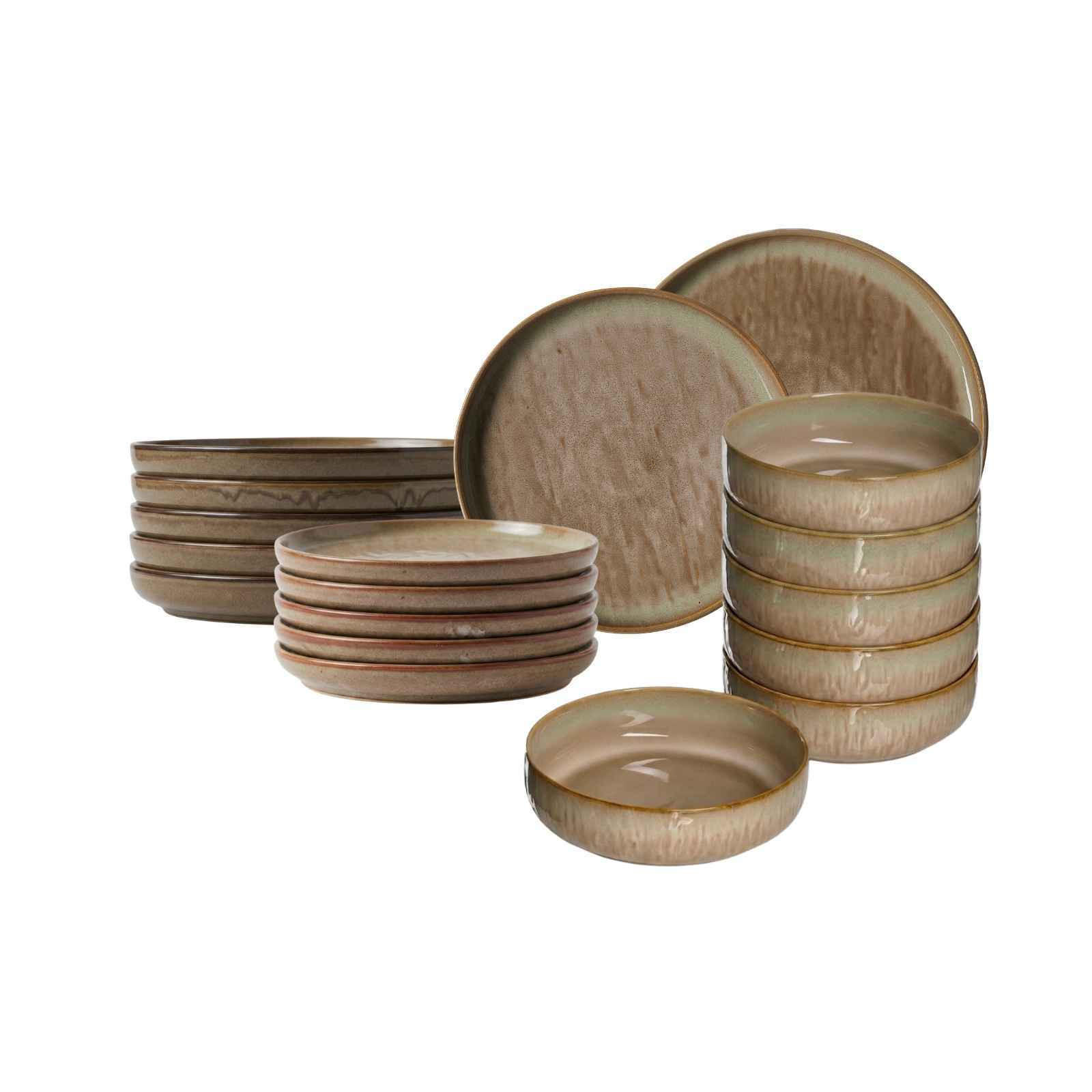 TELLER-SET Tortosa braun 18-tlg. - Braun, Keramik (2/2/2cm) - Ritzenhoff Breker