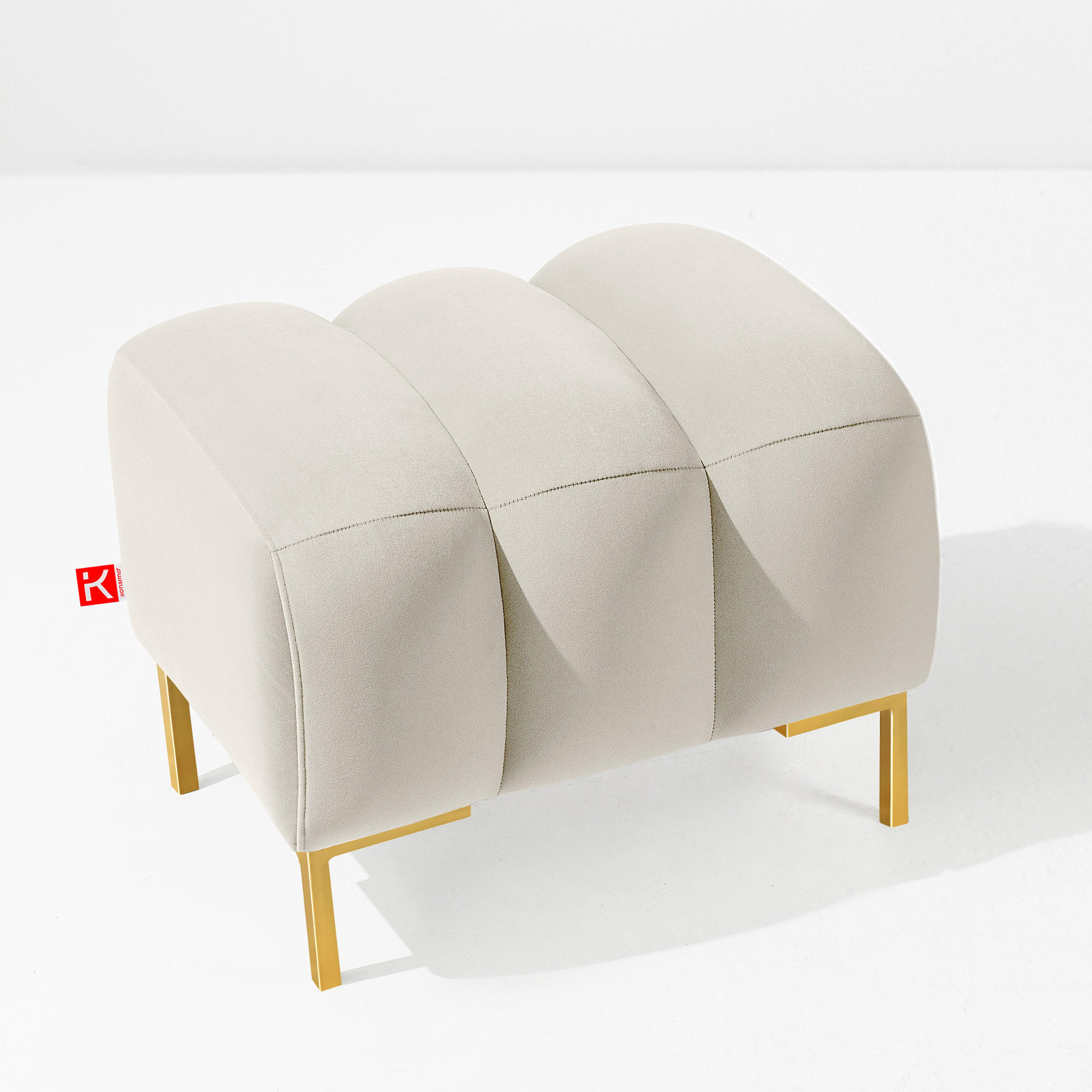 SITZHOCKER Polsterhocker PECCO, Veloursstoff - Goldfarben/Creme, Holz/Textil (60/50/50cm) - KONSIMO®