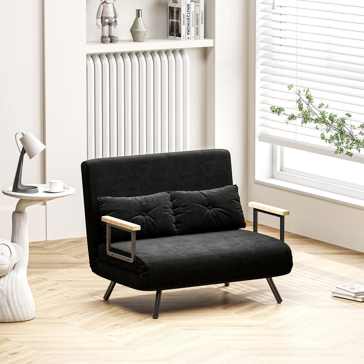 SCHLAFSOFA 2er-Sitz DE-14626 4-in-1 mit 5-fach verstellbarer Rückenlehne Schwarz - Schwarz, Textil (102/81/73cm) - ComfortXL