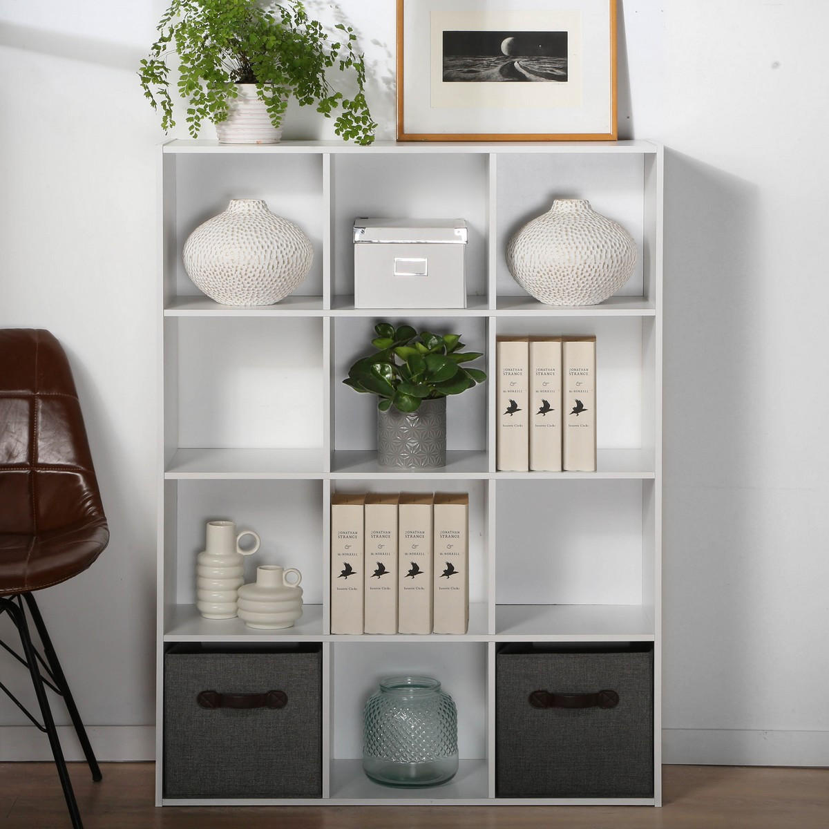 AUFBEWAHRUNGSREGAL mit 12 Fächern - L93 x H124 cm - Weiß, Holzwerkstoff (29.8/124.2/93.3cm) - Calicosy