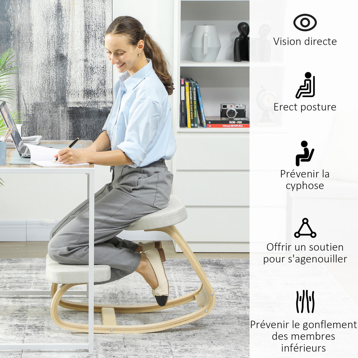 KNIESITZ DE-11774 50/73/55 cm Creme - Creme, Holz (50/55/73cm) - ComfortXL