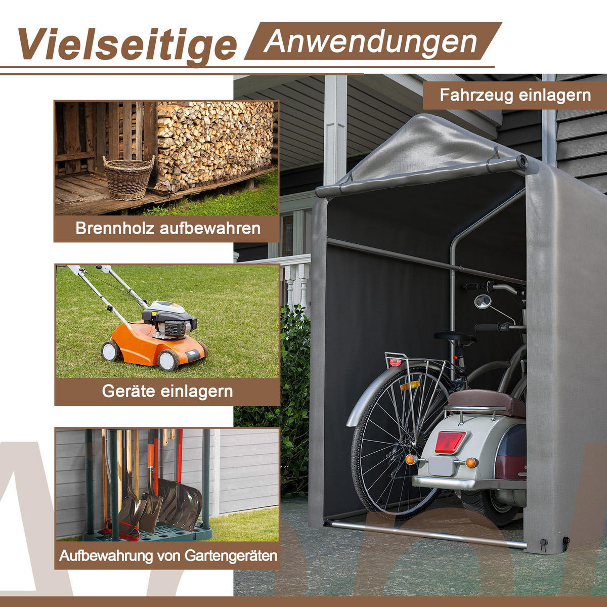 FAHRRADGARAGE, Reißverschlusstür Lagerzelt - Silberfarben, Metall (100/160/187cm) - Gisaae