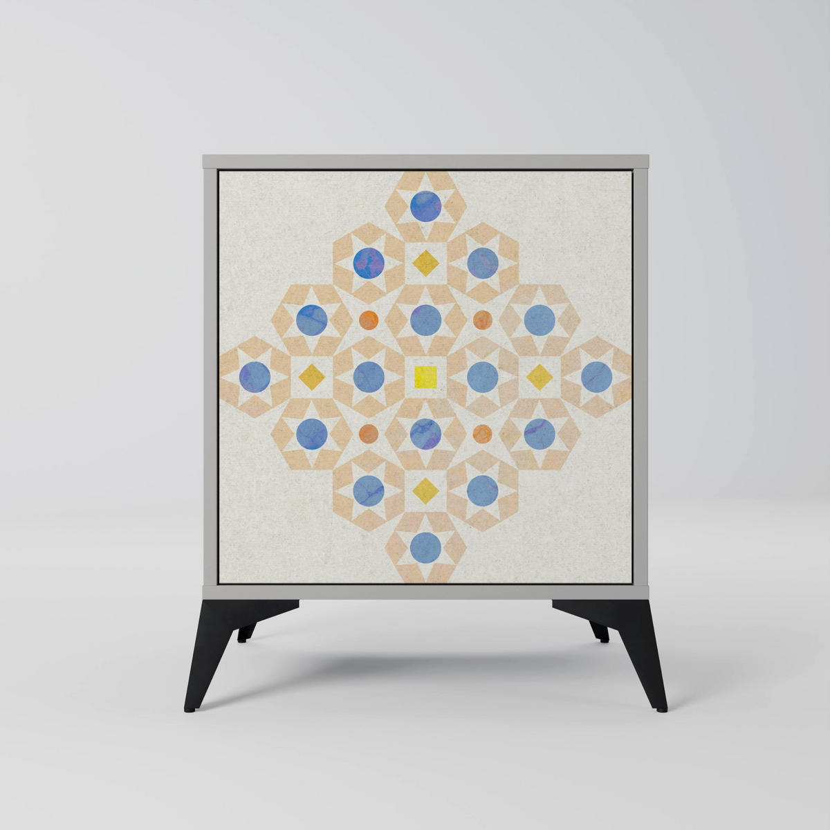 SIDEBOARD PATTERNED PRISM, Grau, 57,5x42x70,5 cm, Schwarze Metall-Sternfüße - Multicolor/Schwarz, Holzwerkstoff/Metall (57.5/70.5/42cm) - SpaceRebels