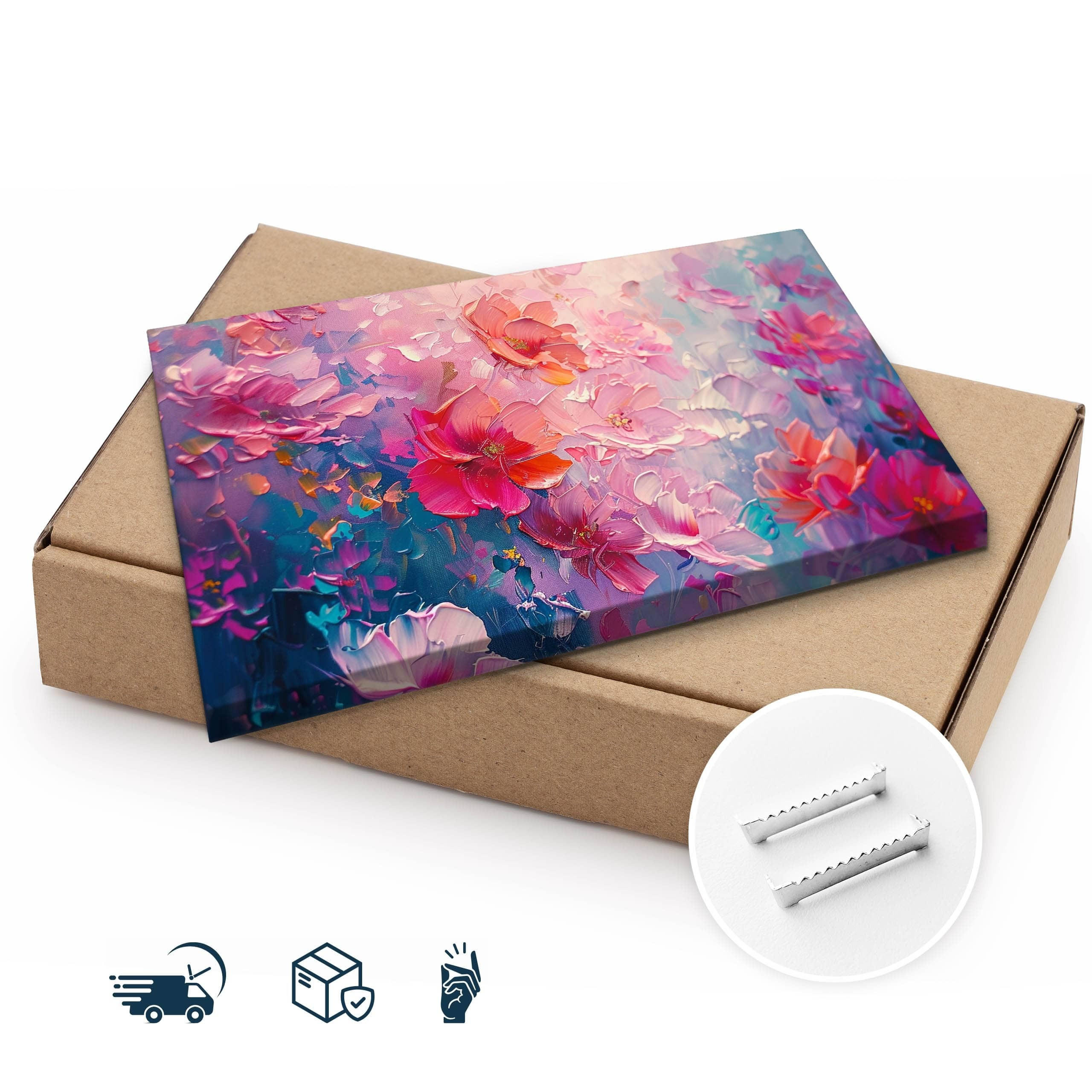 Thumbnail - Muralo Leinwandbild, Rot, Blau, Grün, Schwarz, Rosa, Weinrot, Violett, Textil, Kiefer, Abstrakt, Floral, Rechteckig, 100...