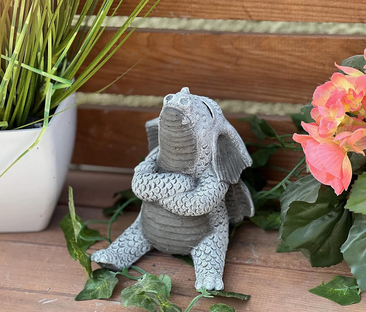 STEINFIGUR Trotzdrache Drache frostfest Steinguss - Grau, Stein (12/14/12cm) - stoneandstyle