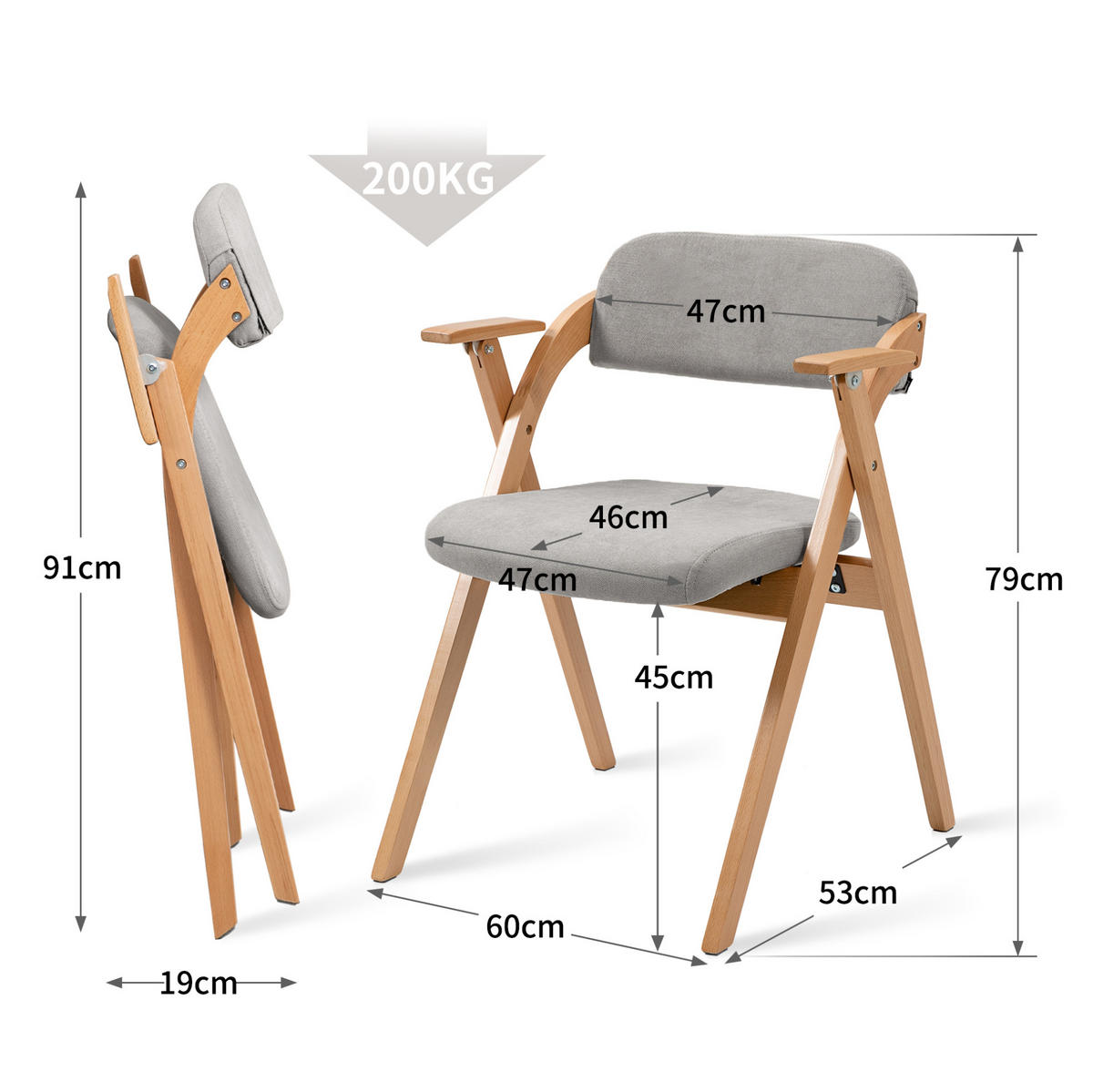 KLAPPSTUHL-SET 2-teilig Grau mit Armlehnen und Polsterung - Grau, Holz (60/79/52.5cm) - MIVRAY