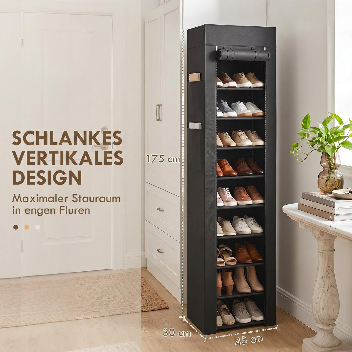 SCHUHREGAL Vliesstoff, Metall Schwarz - Schwarz, Kunststoff/Textil (30/175/45cm) - HOMCOM