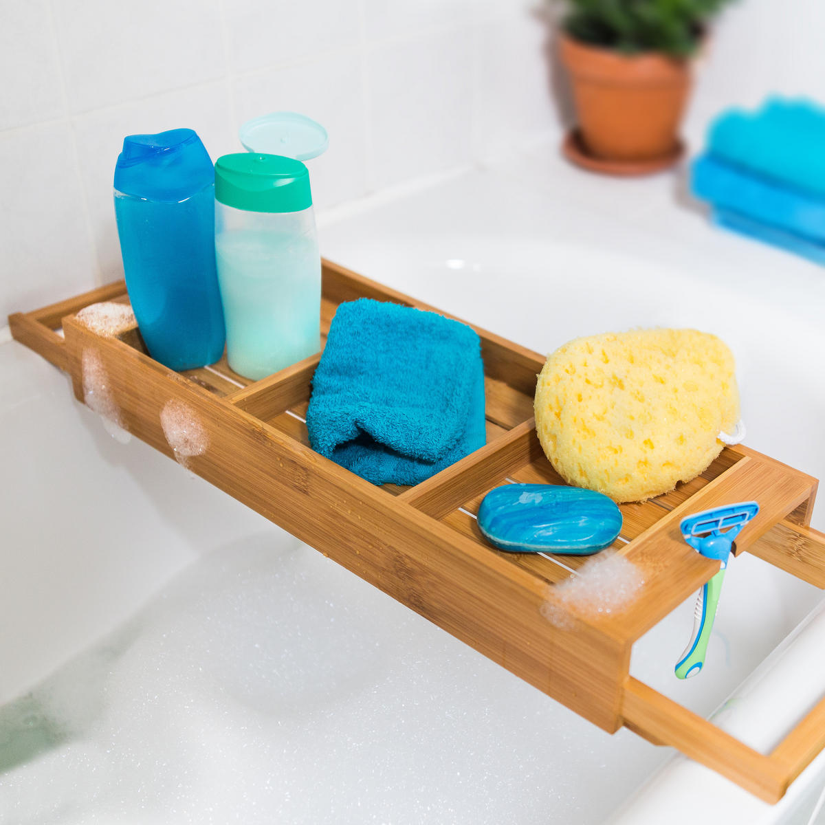 BADEWANNENABLAGE - Hellbraun, Holz (67/7/21.5cm) - Relaxdays