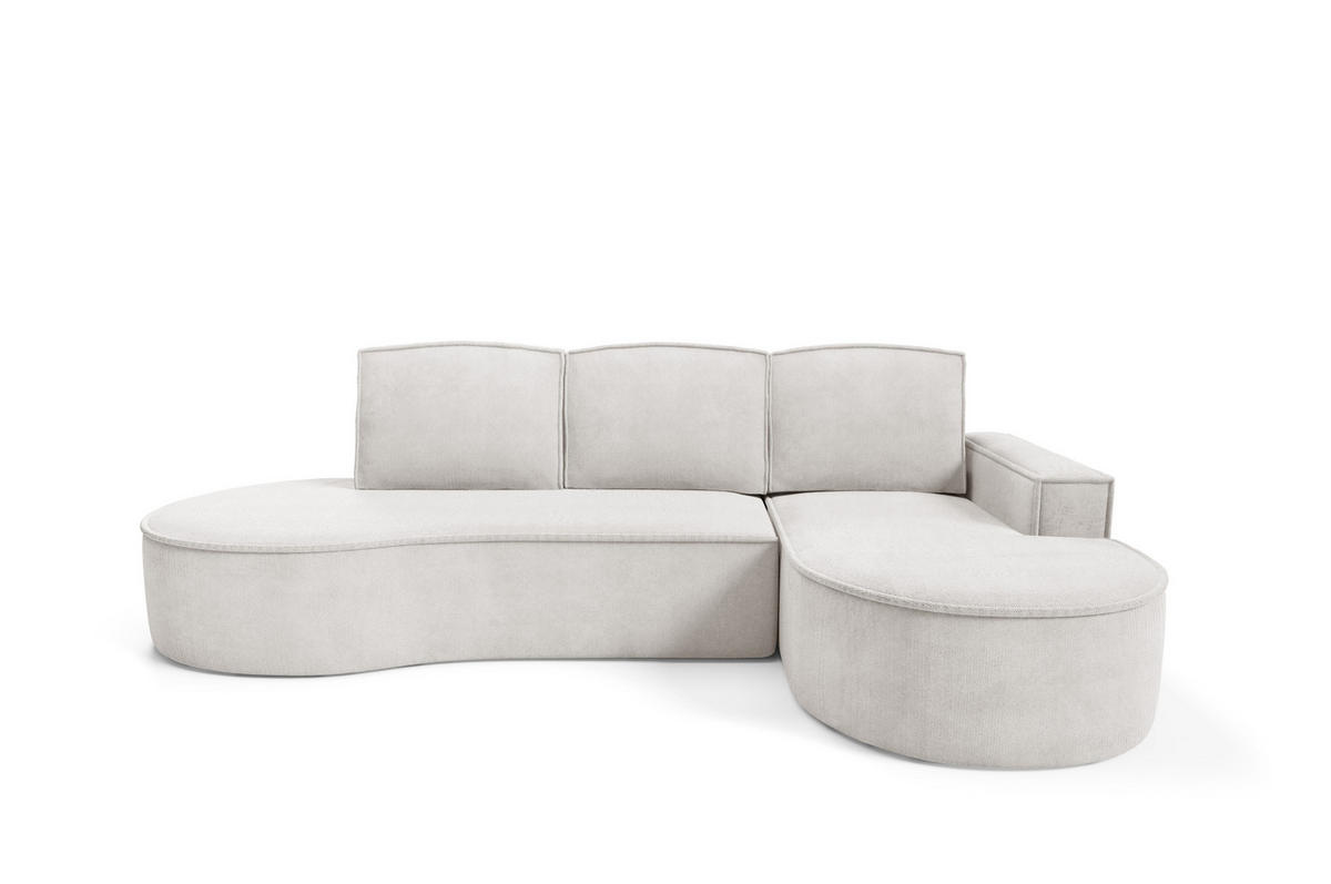 ECKSOFA MOLLY mit Schlaffunktion – Halbrund, freistehend, Liegefläche 140x207 cm, 3 Kissen, Curio-Stoff, 277x157x88 cm, Rechts, Weiß - Creme, Holz/Textil (277/157cm) - DomoHome