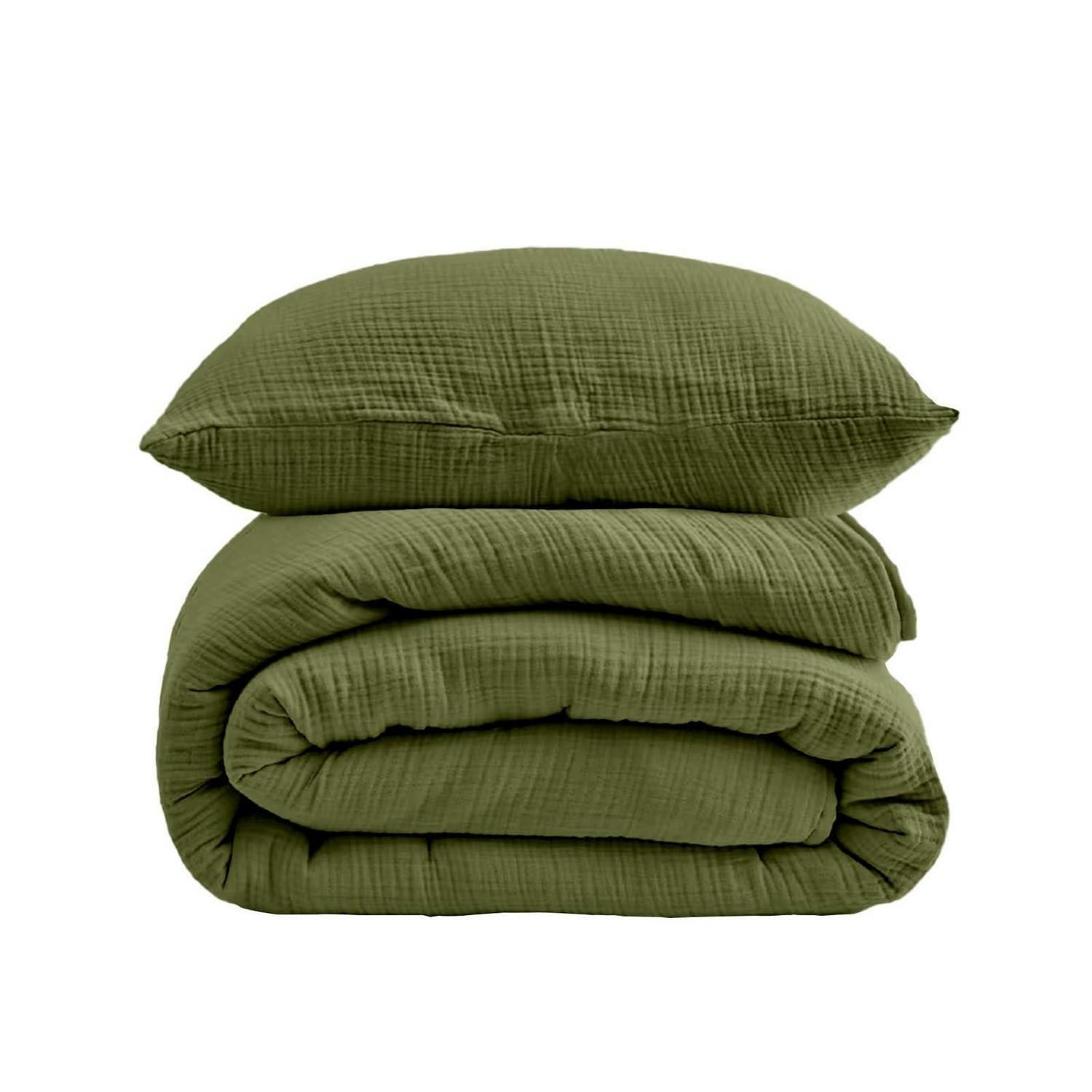 BETTWÄSCHE-SET Musselin 135x200 cm Mintgrün 2-teilig - Olivgrün, Textil (135/200cm)