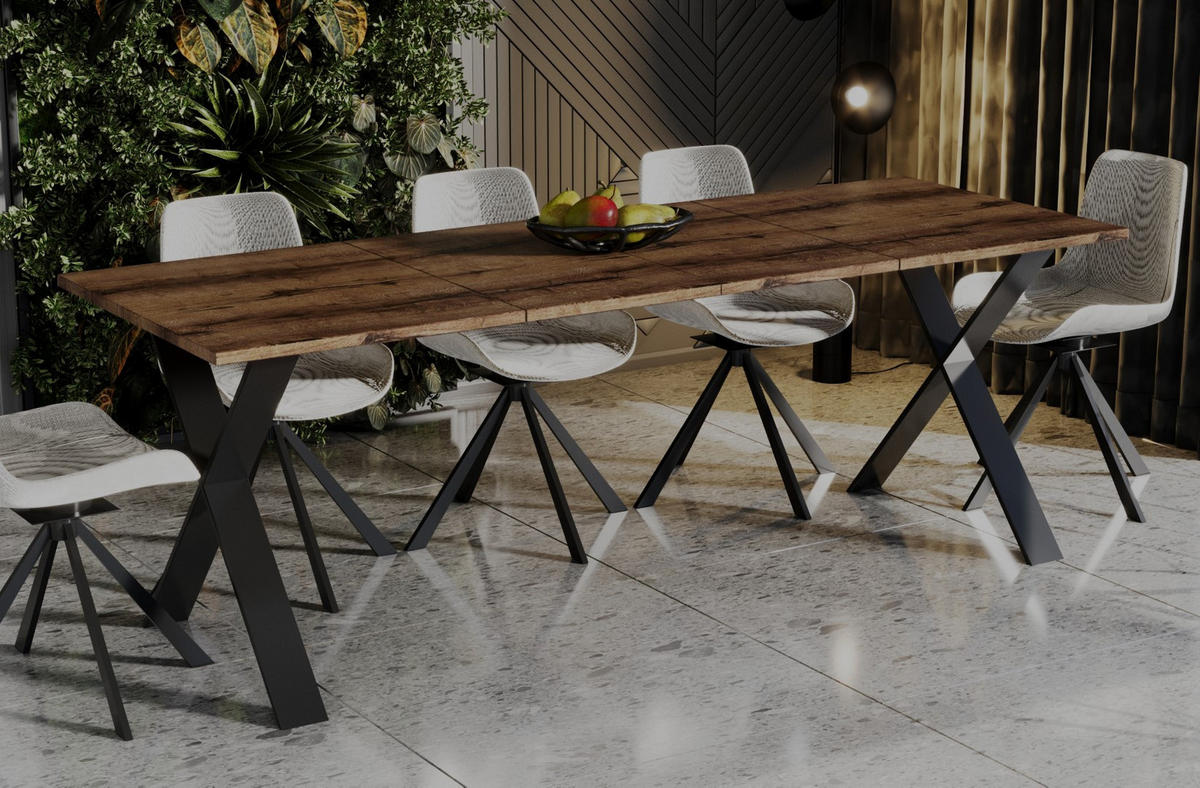 ESSTISCH Stol X ausziehbar bis 210 cm - Mooreichefarben, Holzwerkstoff (130/80/75cm) - Endo-Moebel