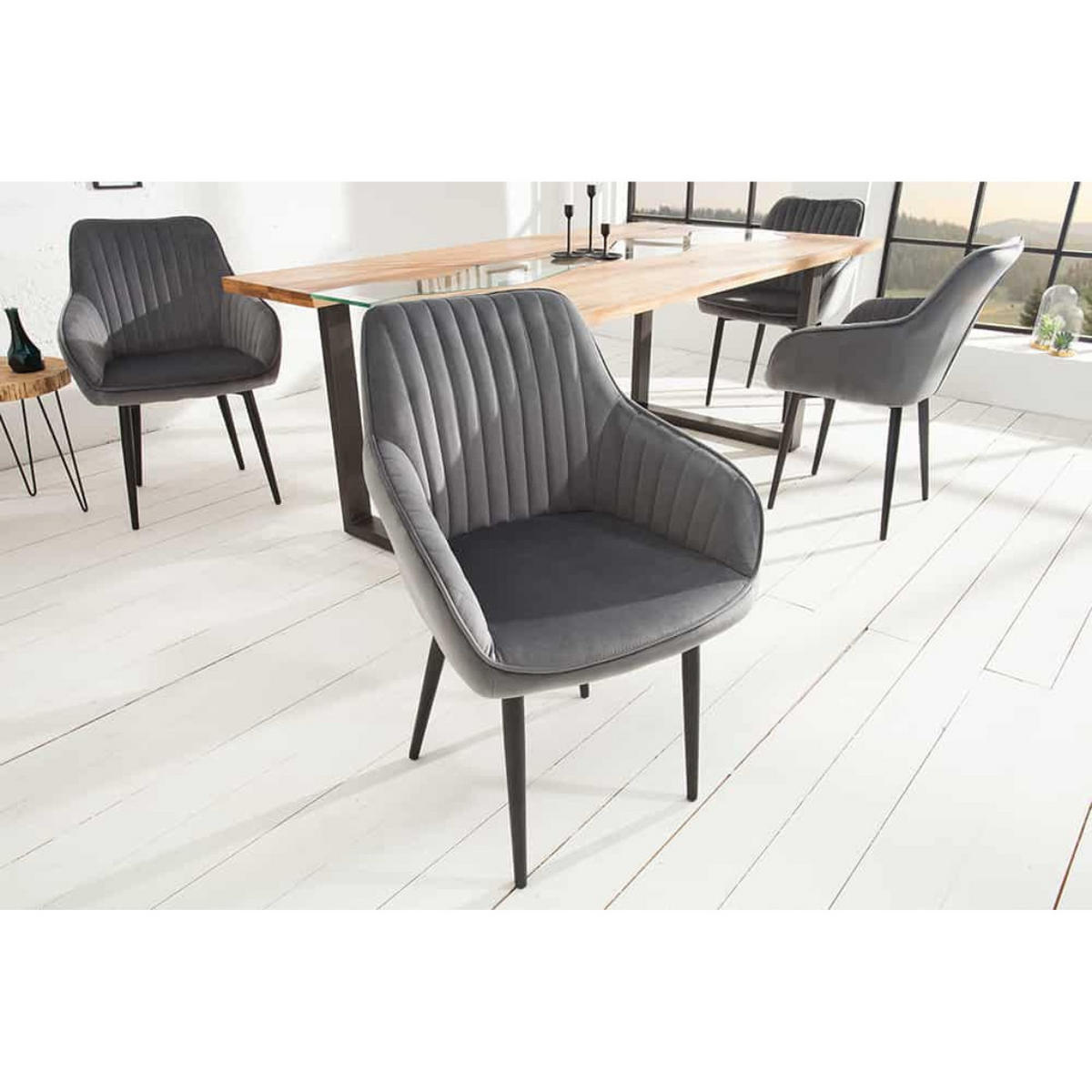 ARMLEHNSTUHL TURIN Samt Silbergrau - Silberfarben/Schwarz, Textil/Metall (60/84/61cm) - riess-ambiente