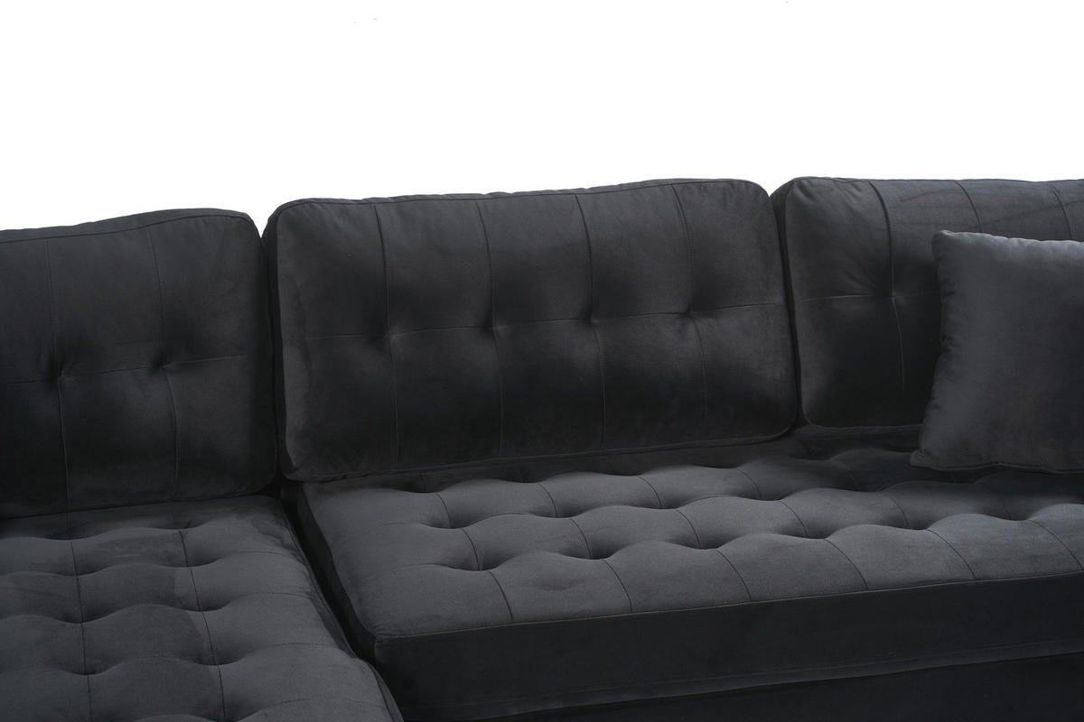 ECKSOFA Velours schwarz - Schwarz, Textil (290/177cm) - ebuy24