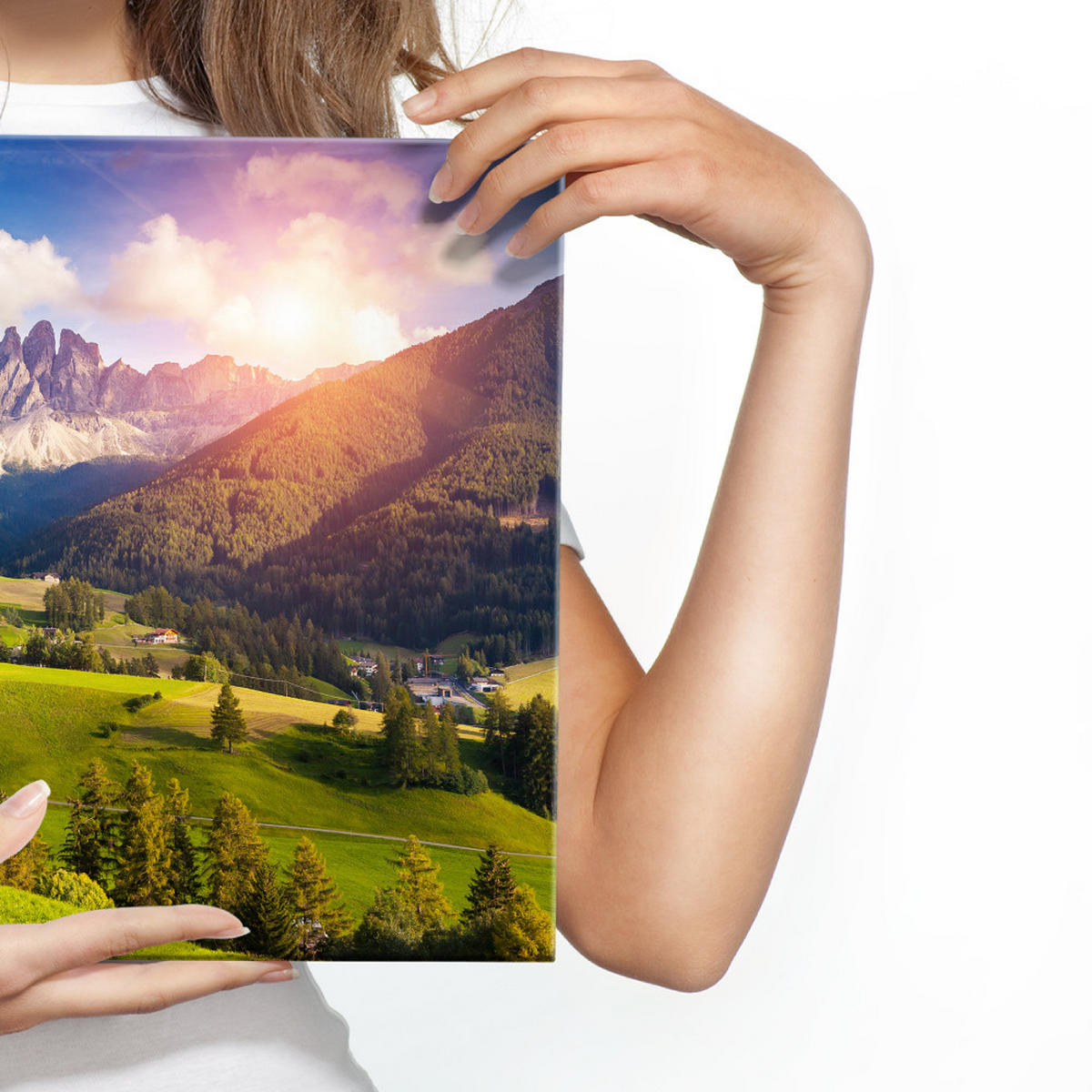 LEINWANDBILD Berge Landschaft Natur 3D 100x70 - Blau/Beige, Textil (100/70cm) - Muralo